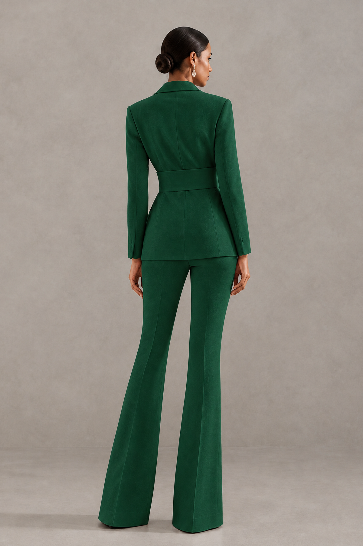 BOLODOO Emerald Green Two-Piece Pantsuit with Tailored Blazer & Flared Pants - Emerald Green - Emerald Green (2)