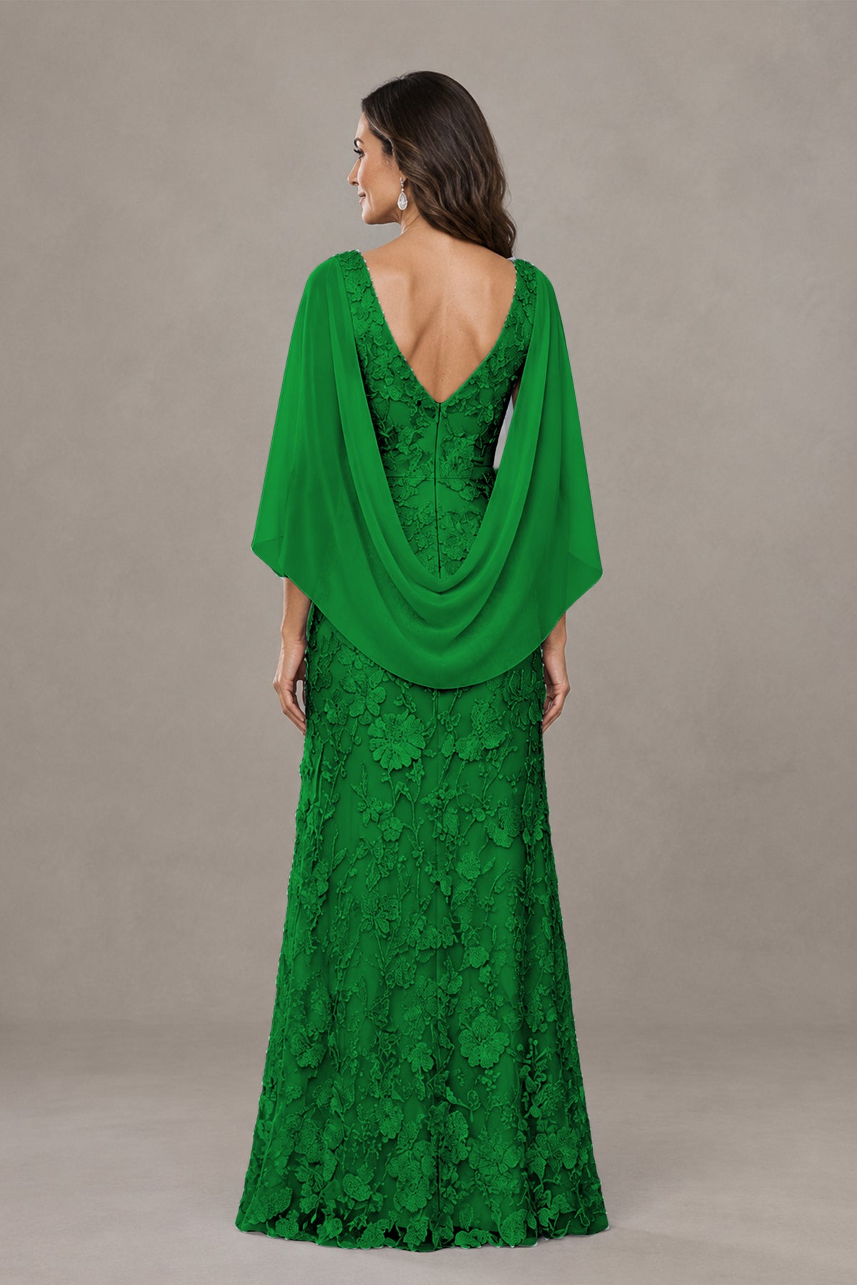 BOLODOO Emerald Green Lace Mother of the Bride Dress with Cape Sleeves - Emerald Green