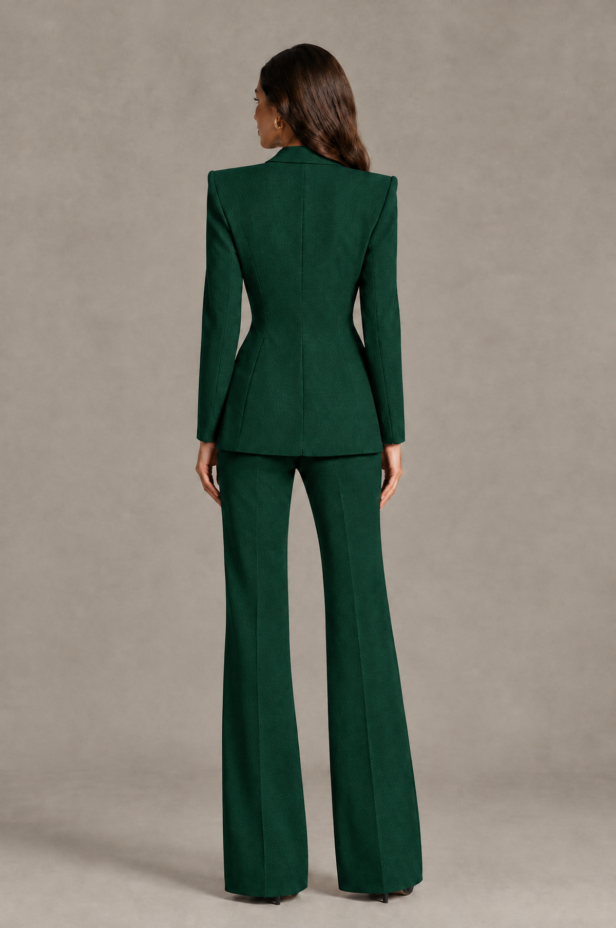 BOLODOO Emerald Green Long Sleeve Wrap Blazer Pantsuit with Wide-Leg Trousers - Emerald Green - Emerald Green (2)