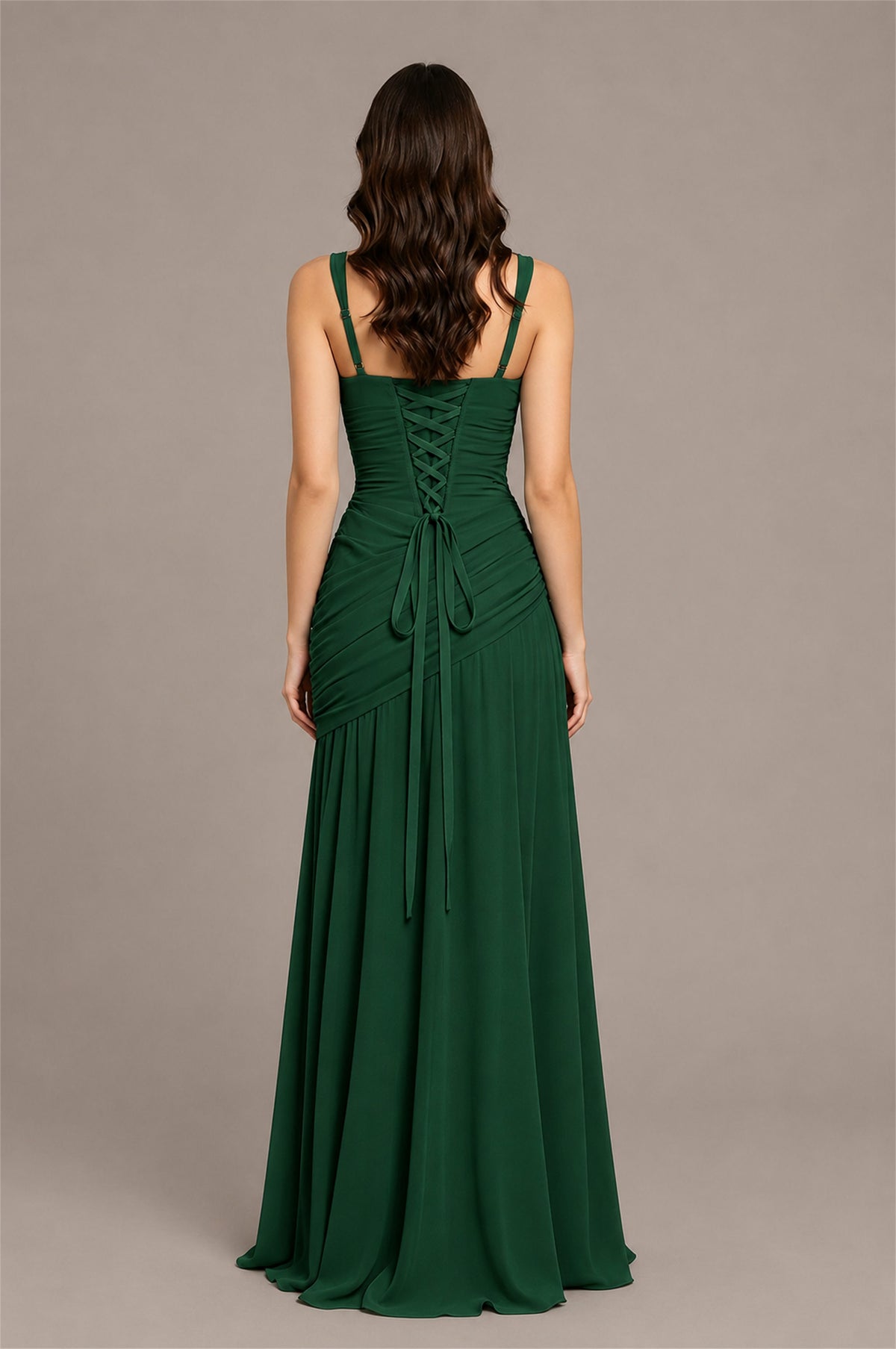 BOLODOO Emerald Green Spaghetti Strap Ruched Maxi Dress – Formal Evening Gown with Slit - Emerald Green