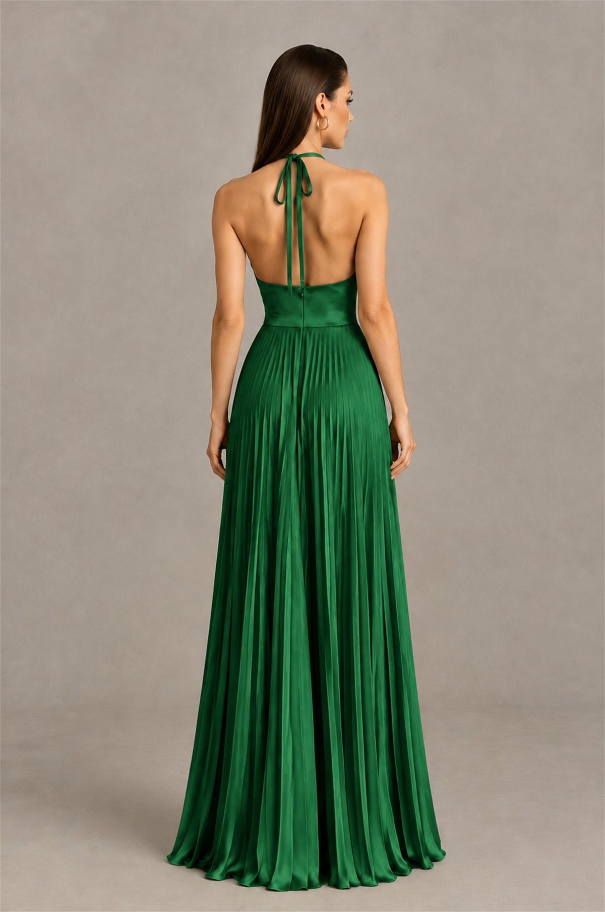 BOLODOO Emerald Green Halter Pleated A-Line Evening Dress - Emerald Green