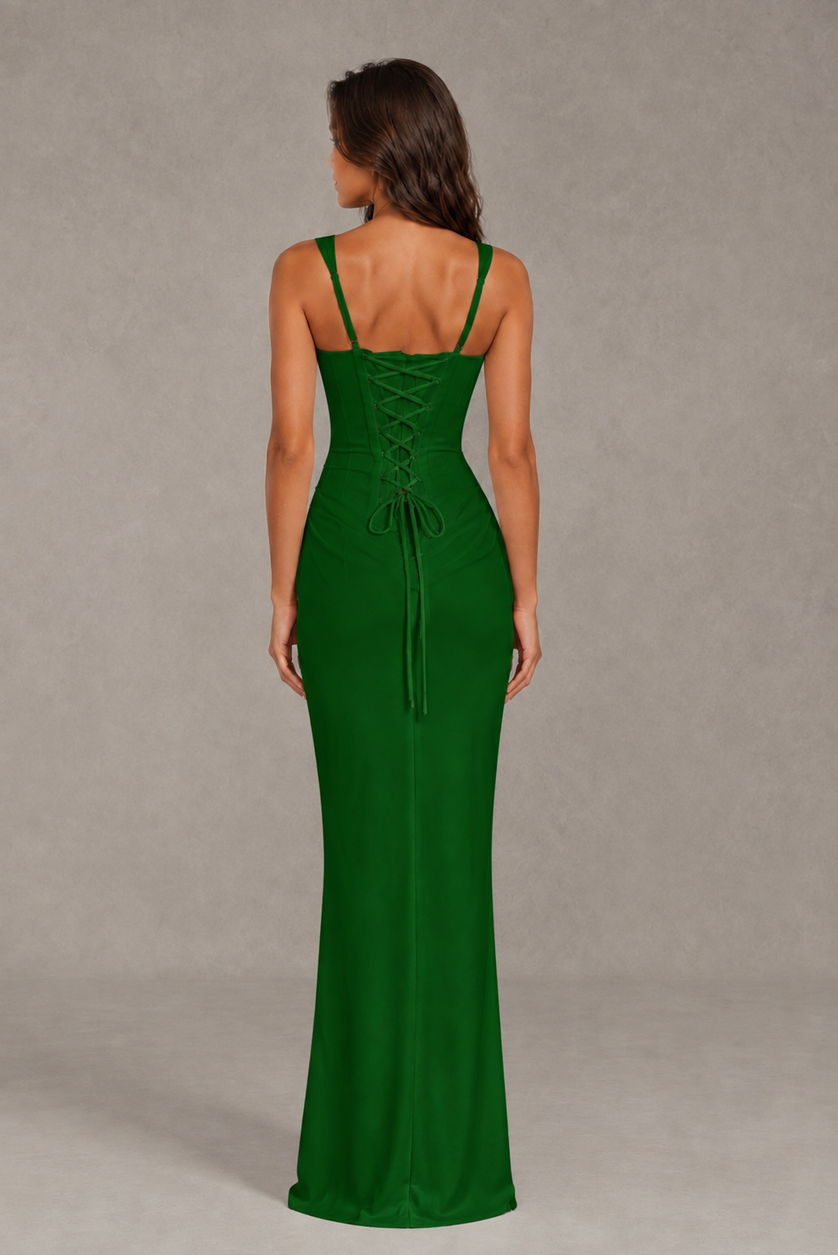 BOLODOO Emerald Green Square-Neck Lace-Up Back Bridesmaid Dress - Emerald Green