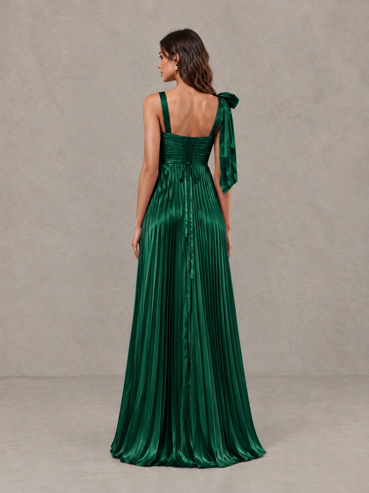 BOLODOO Emerald Green Pleated Bow-Strap Bridesmaid Maxi Dress - Emerald Green - Emerald Green (2)