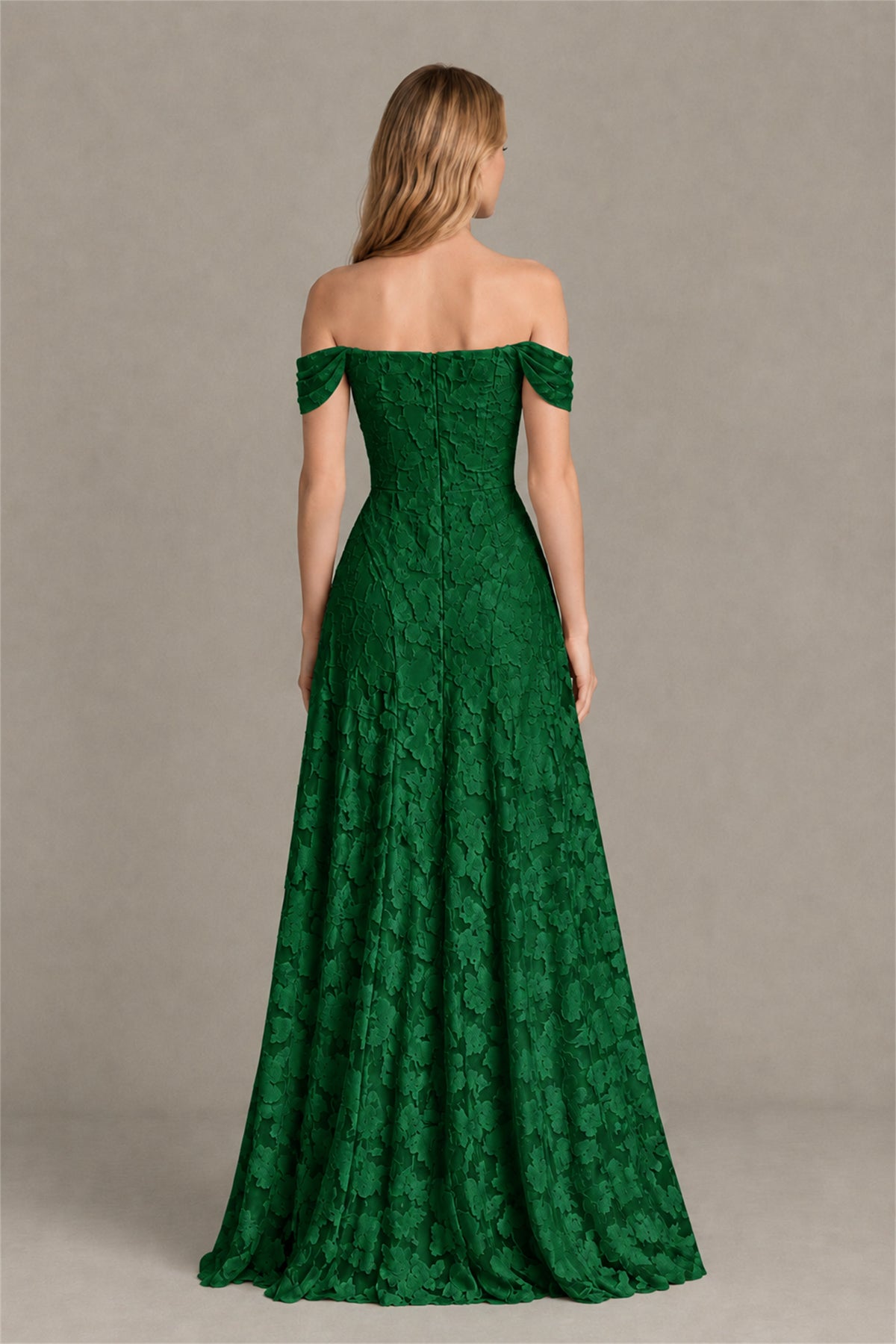 BOLODOO Emerald Green Off-Shoulder Pleated A-Line Maxi Dress Floral - Emerald Green