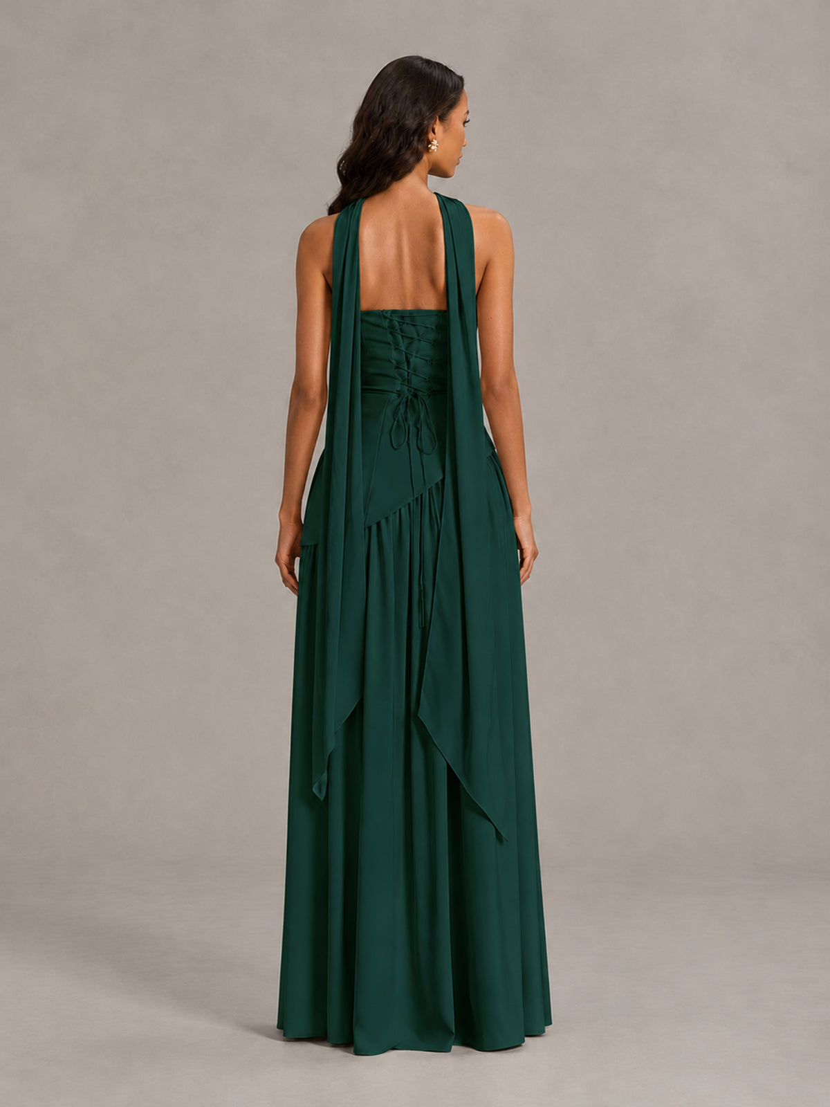 Emerald Green Strapless Bridesmaid Dress with Scarf & High Slit - Emerald Green - Emerald Green (2)