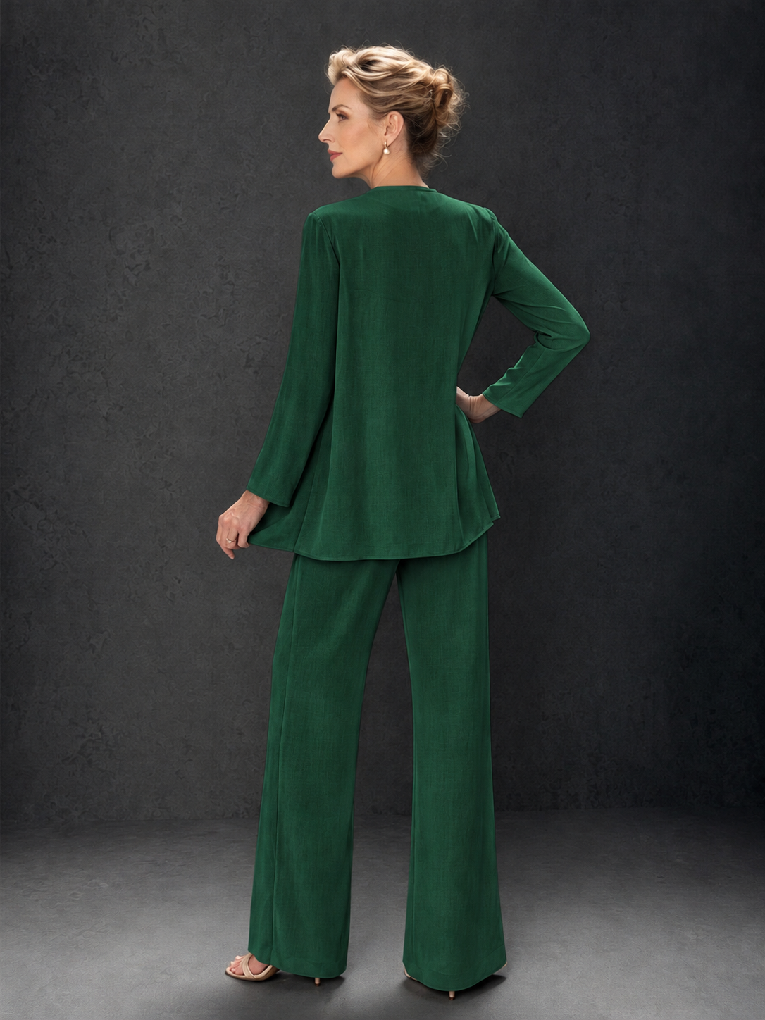 BOLODOO Emerald Green 3-Piece Mother of the Bride Pant Suit with Beaded Top & Chiffon Jacket - Emerald Green