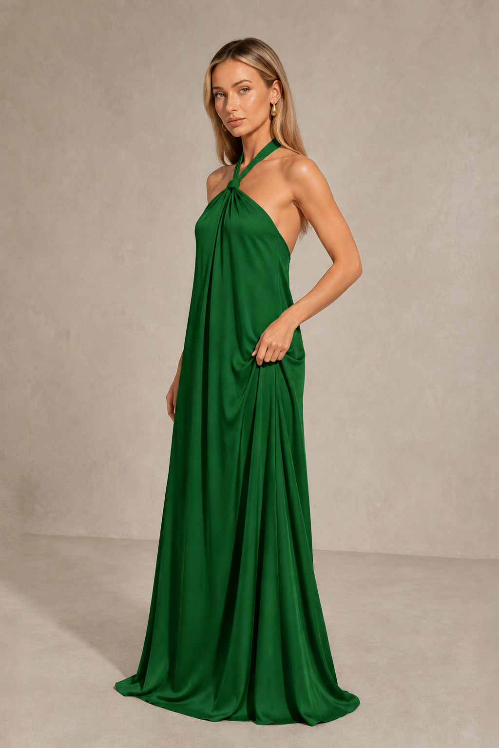 BOLODOO Emerald Green Backless Halter Satin Bridesmaid Dress - Emerald Green
