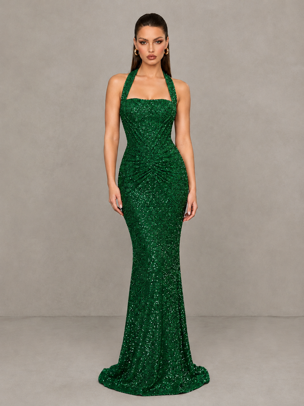 BOLODOO Emerald Green Sequin Halter Mermaid Evening Gown - Emerald Green - Emerald Green (3)