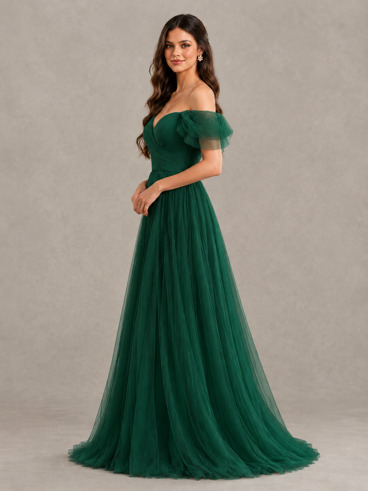 BOLODOO Emerald Green Off-the-Shoulder Ruffle Sleeve A-Line Bridesmaid Dress - Emerald Green - Emerald Green (3)
