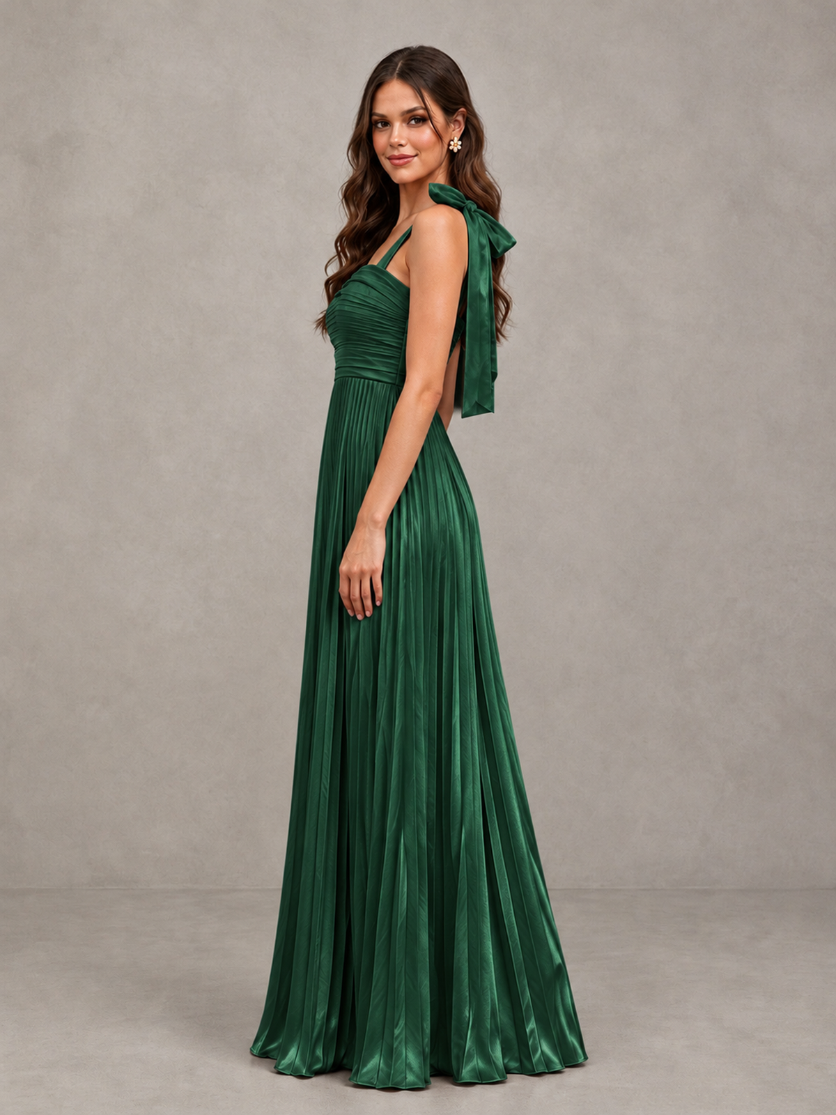 BOLODOO Emerald Green Pleated Bow-Strap Bridesmaid Maxi Dress - Emerald Green - Emerald Green (3)