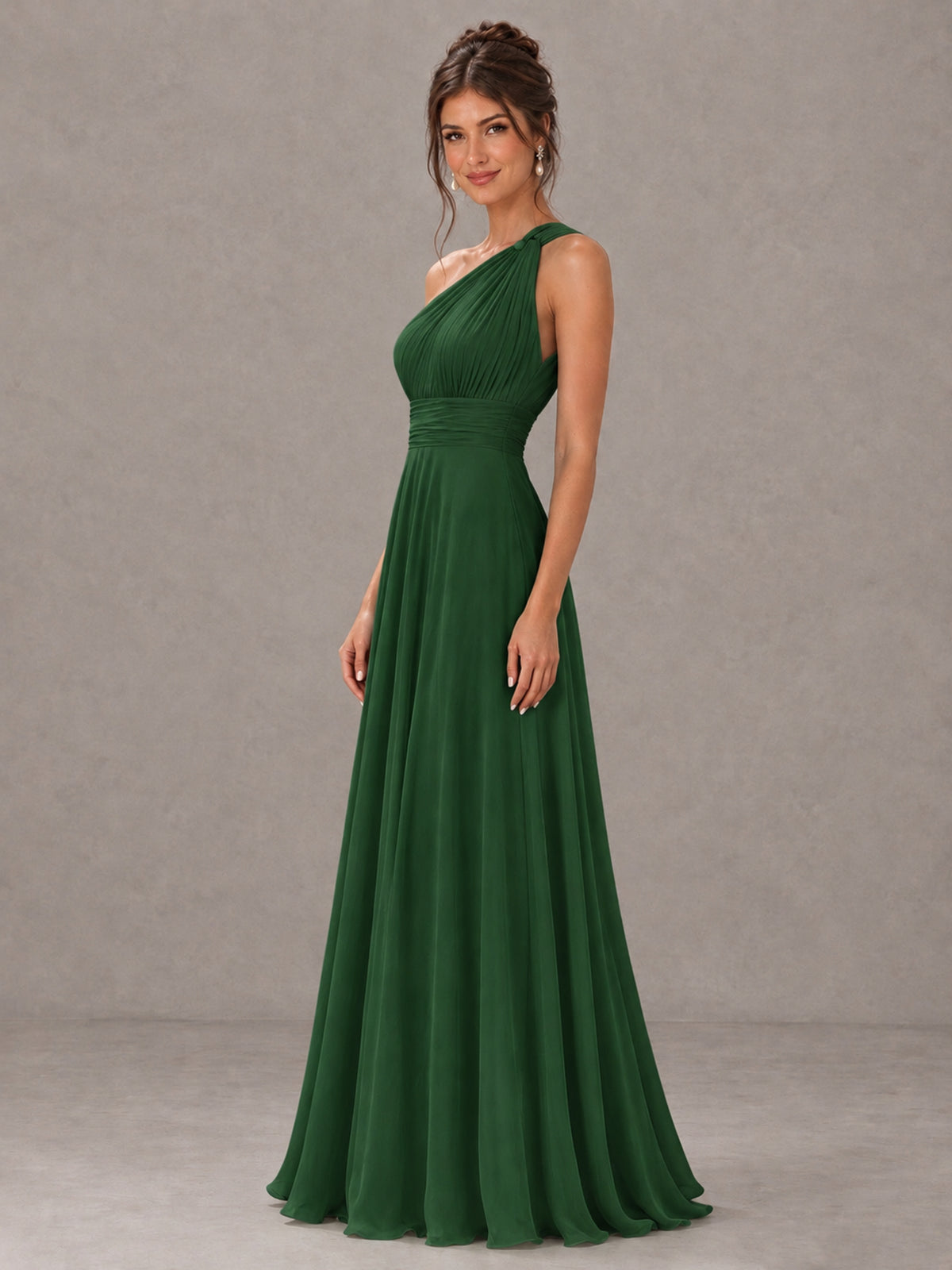 BOLODOO Emerald Green One-Shoulder Chiffon-Look Bridesmaid Dress - Emerald Green - Emerald Green (3)