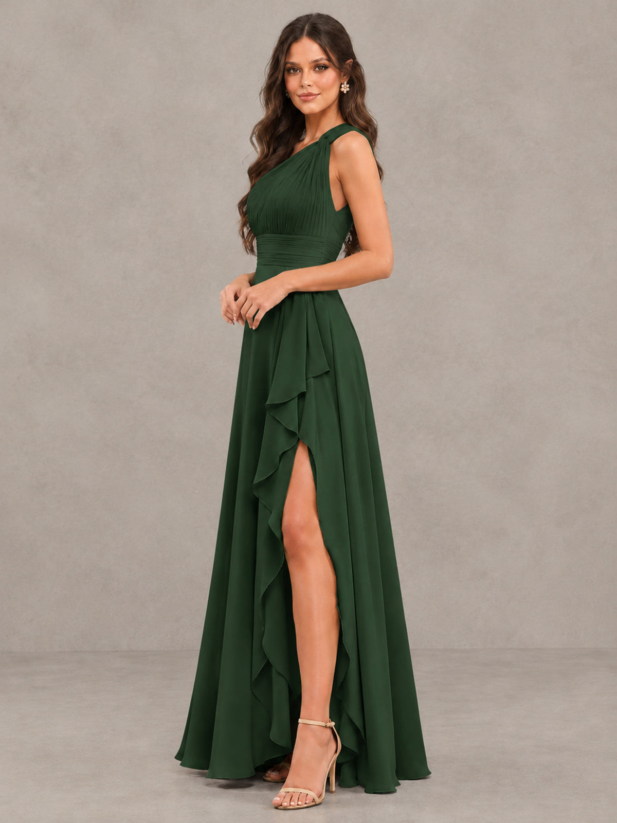 BOLODOO Emerald Green One-Shoulder Ruffle Bridesmaid Dress with Slit - Emerald Green - Emerald Green (3)