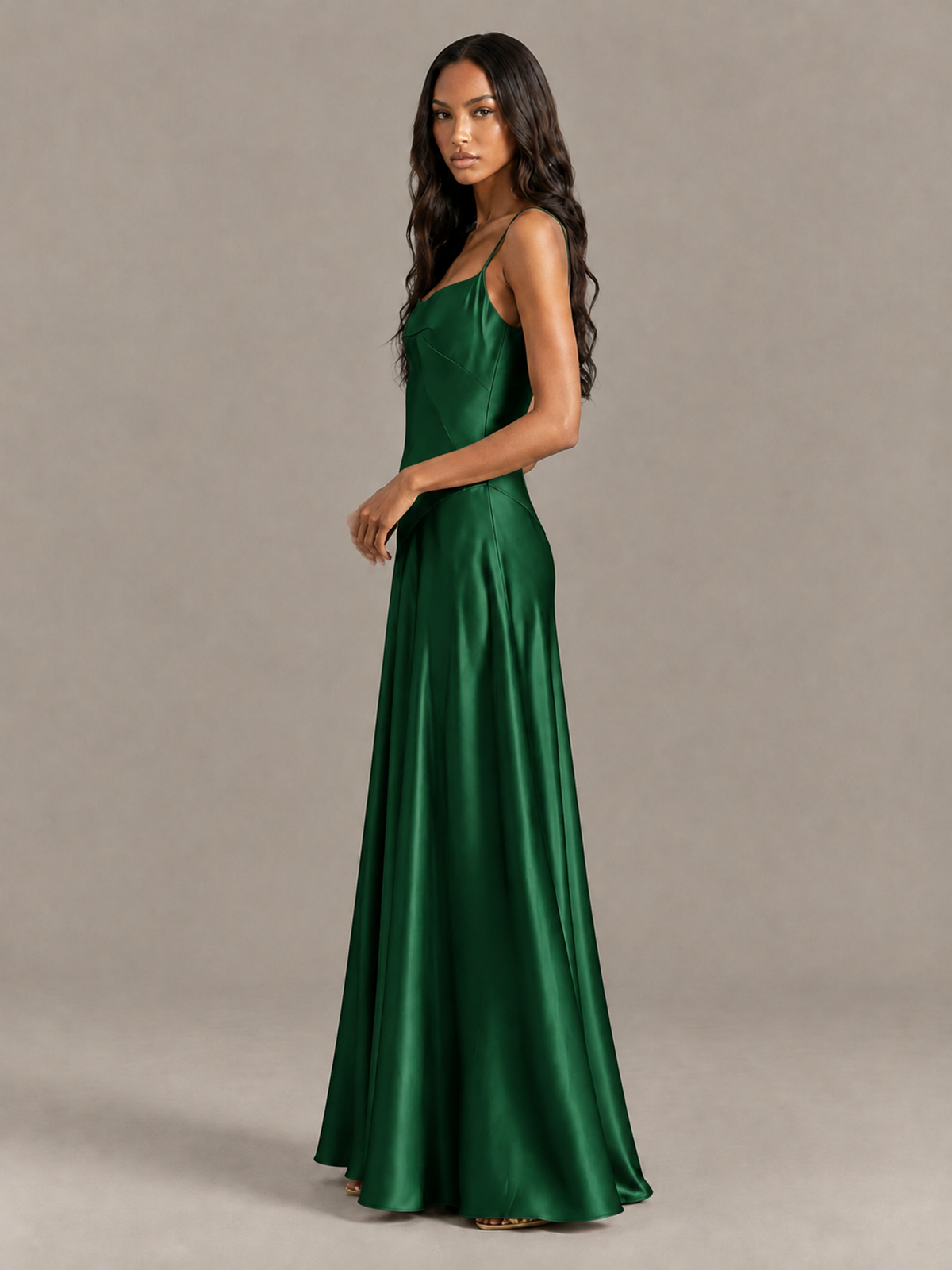 BOLODOO Emerald Green Satin Lace-Up Back Maxi Dress - Emerald Green