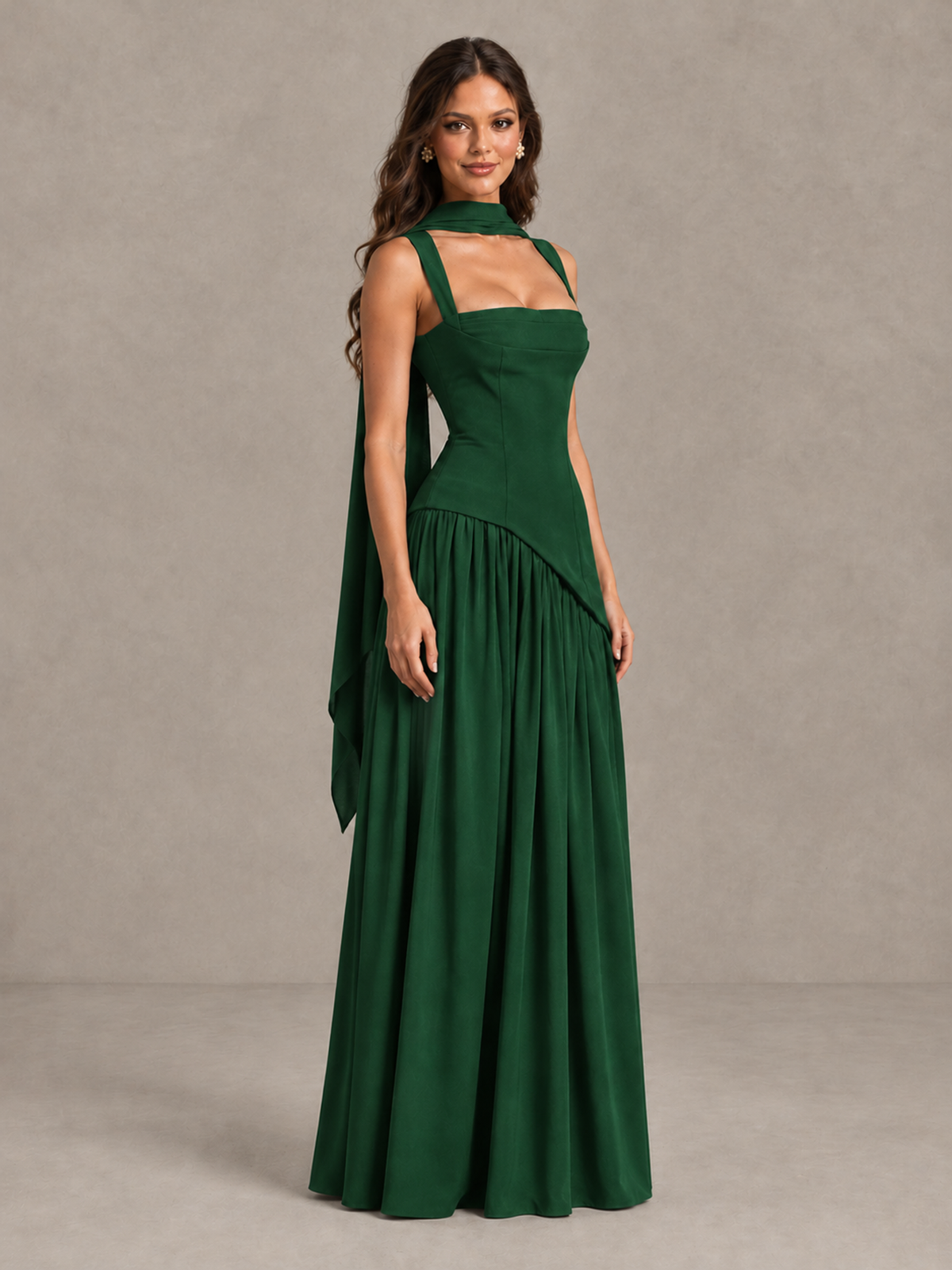BOLODOO Emerald Green Brown Scarf Bridesmaid Dress with Lace-Up Back - Emerald Green - Emerald Green (3)