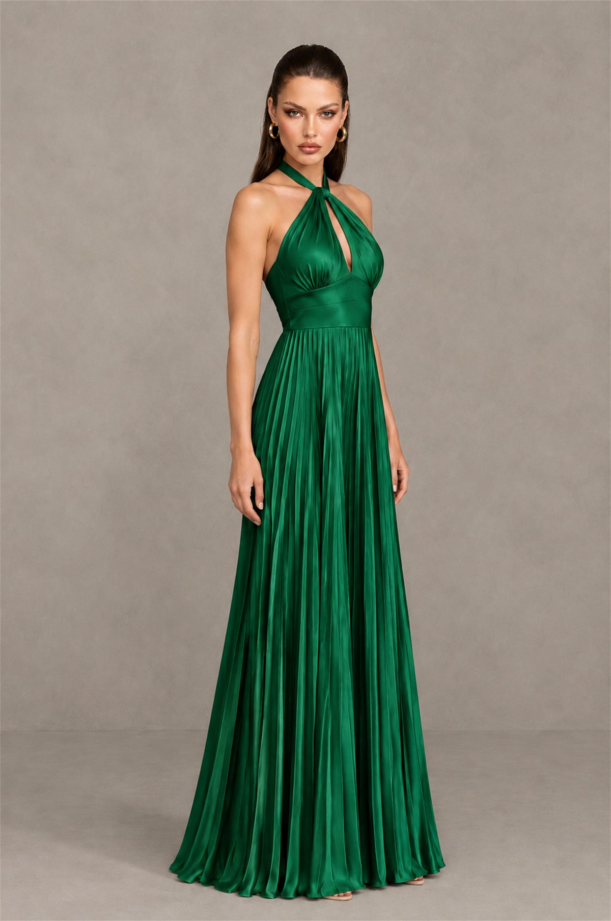 BOLODOO Emerald Green Halter Pleated A-Line Evening Dress - Emerald Green