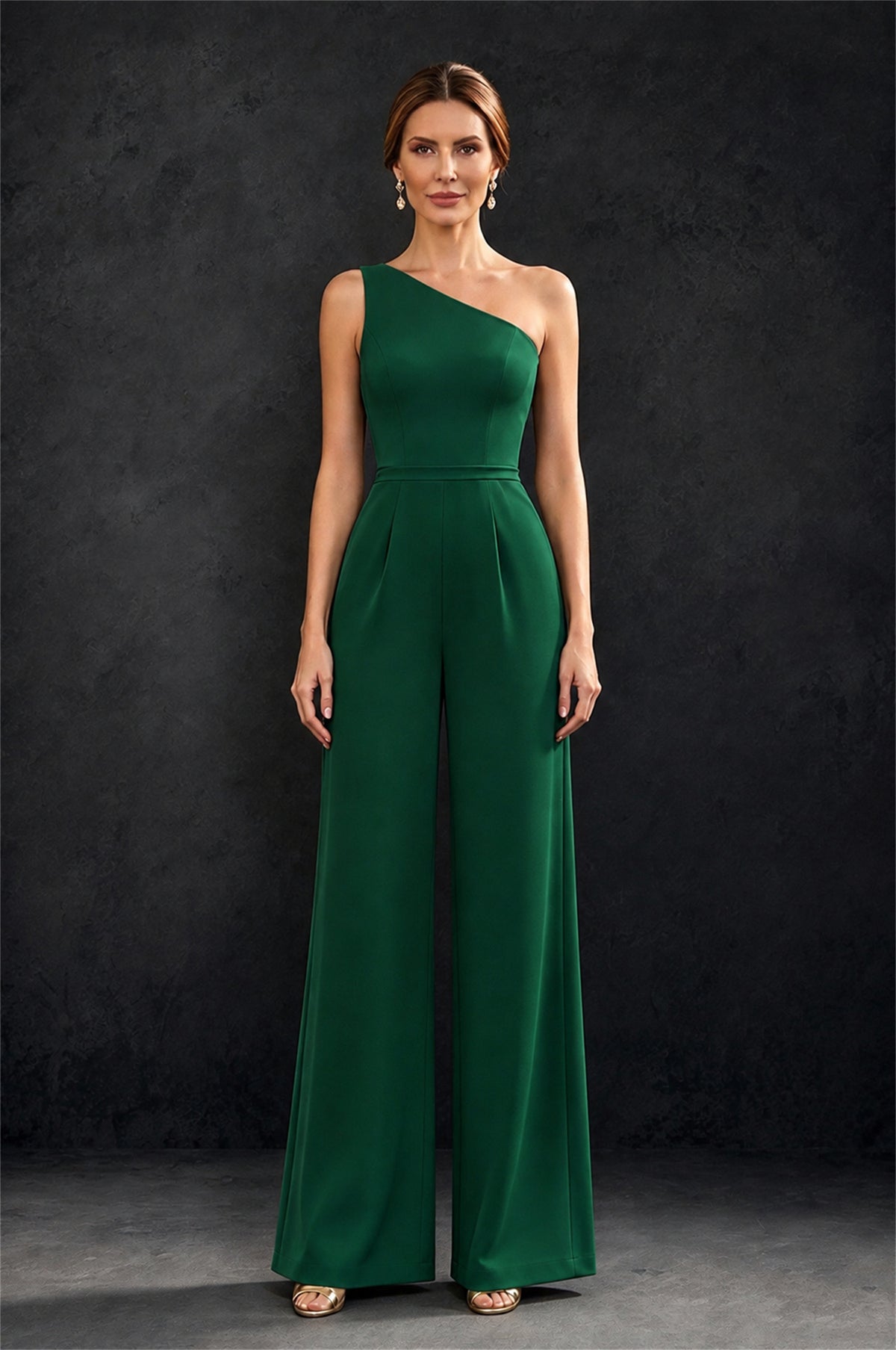 BOLODOO Emerald Green 2-Piece Set: Off-Shoulder 3D Floral Cape Gown & One-Shoulder Wide-Leg Jumpsuit | BD0373 - Emerald Green