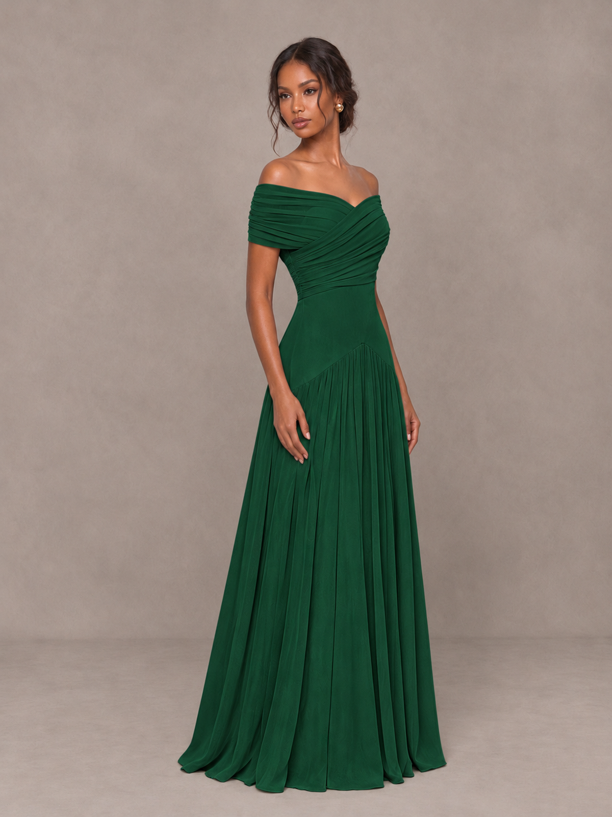 BOLODOO Emerald Green Off-Shoulder Ruched A-Line Bridesmaid Dress - Emerald Green - Emerald Green (3)