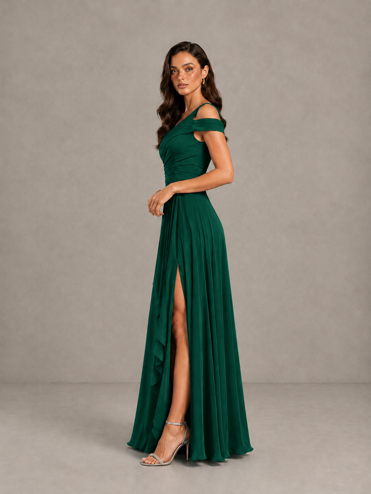 BOLODOO Emerald Green One-Shoulder Bridesmaid Dress with Side Slit - Emerald Green - Emerald Green (3)