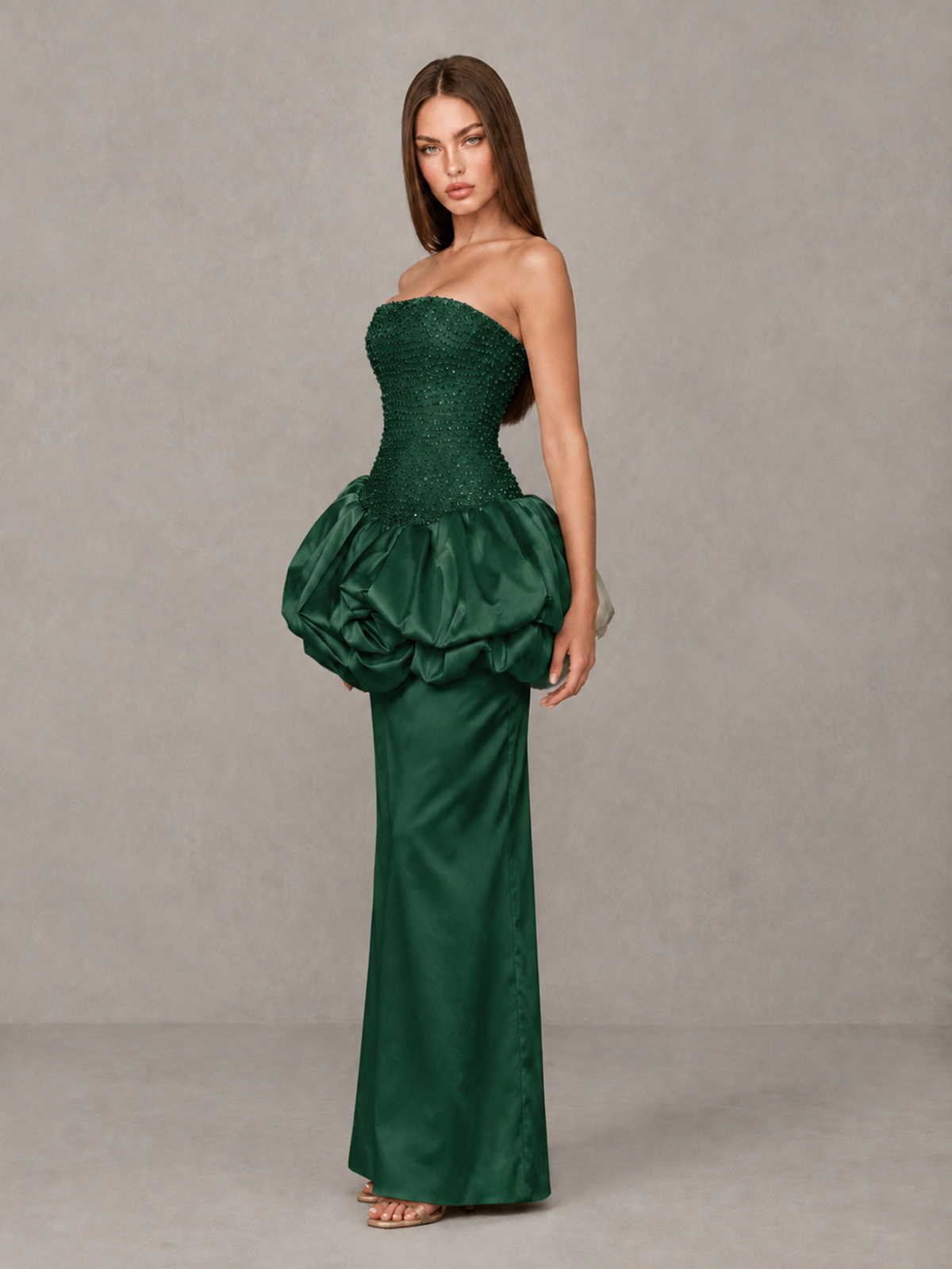BOLODOO Emerald Green Strapless Embellished Bubble Peplum Evening Dress - Emerald Green - Emerald Green (3)