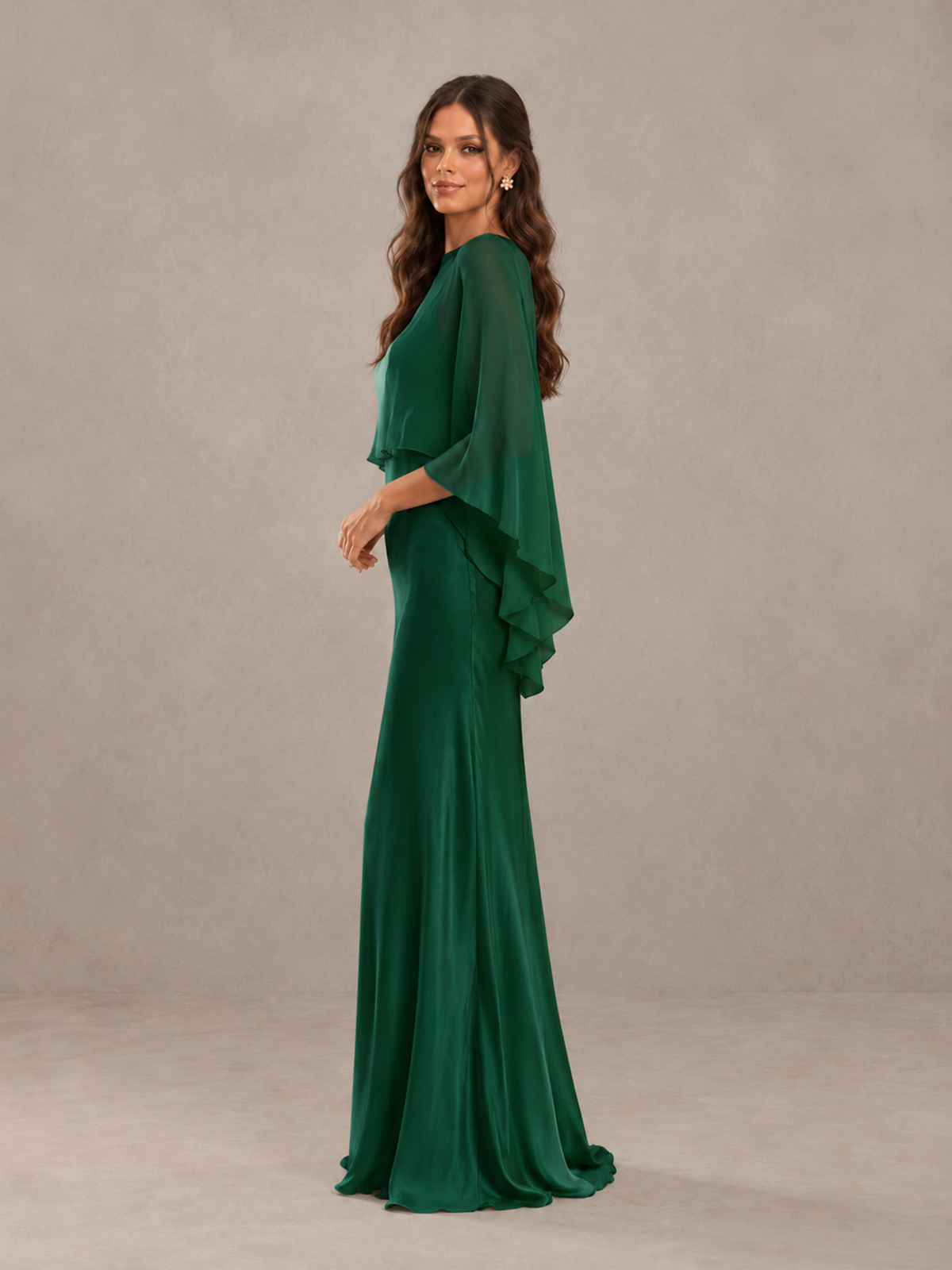 BOLODOO Emerald Green Satin Mermaid Bridesmaid Dress with Chiffon Cape - Emerald Green - Emerald Green (3)