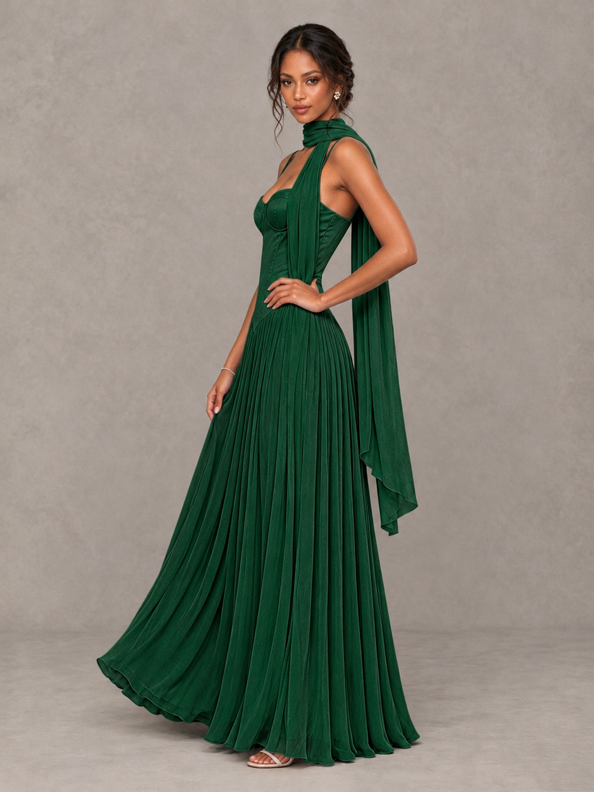 BOLODOO Emerald Green Corset Bridesmaid Dress with Scarf - Emerald Green - Emerald Green (3)