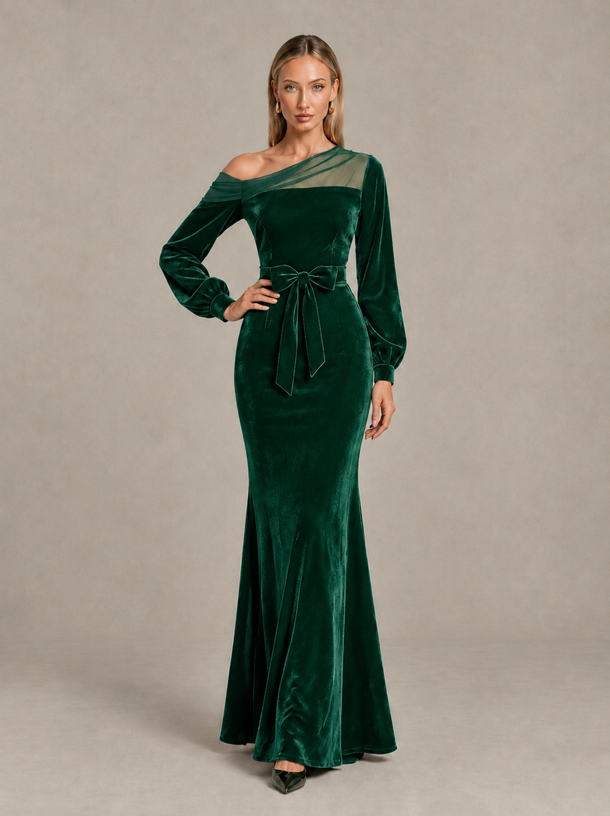 BOLODOO Emerald Green Velvet Mermaid Evening Dress with Long Sleeves - Emerald Green - Emerald Green (3)