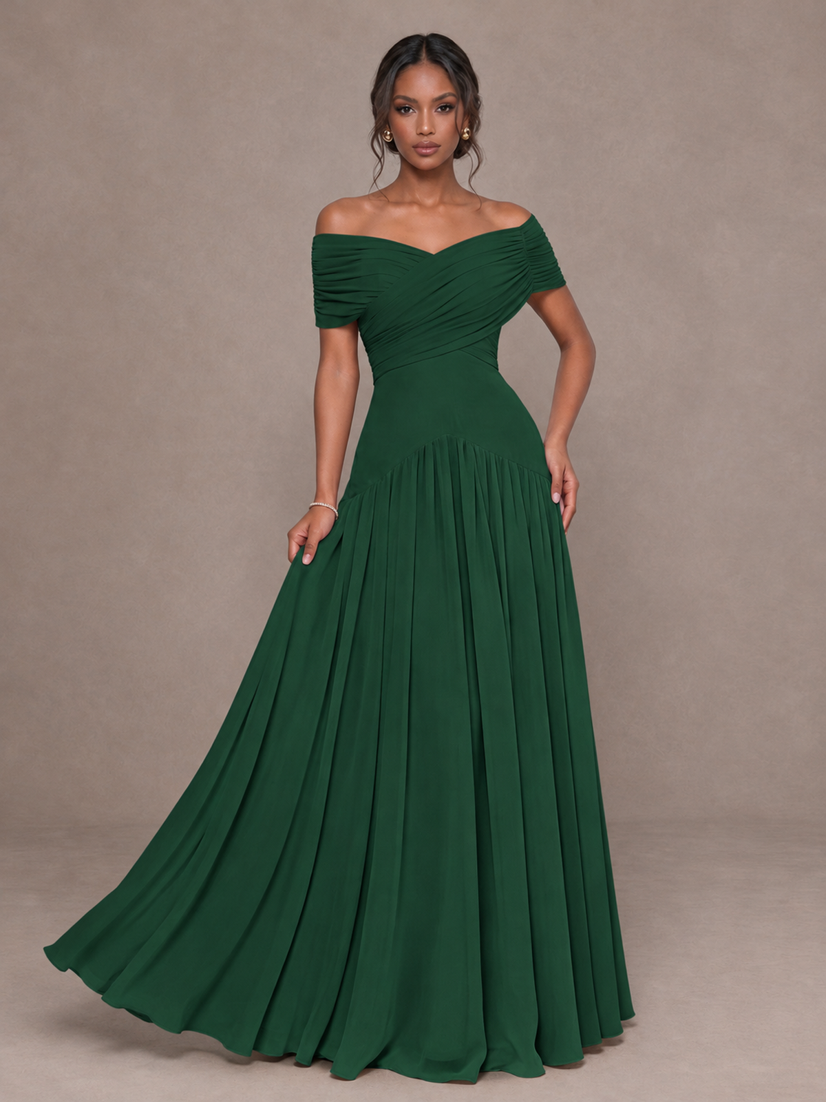 BOLODOO Emerald Green Off-Shoulder Ruched A-Line Bridesmaid Dress - Emerald Green - Emerald Green (4)