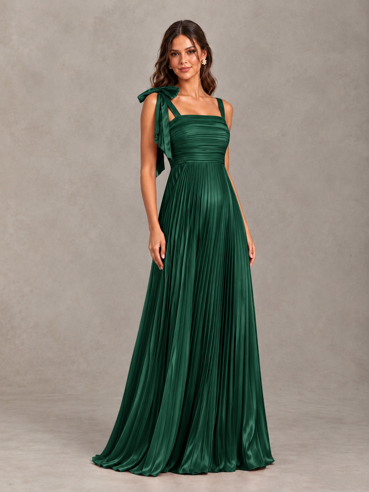 BOLODOO Emerald Green Pleated Bow-Strap Bridesmaid Maxi Dress - Emerald Green - Emerald Green (4)