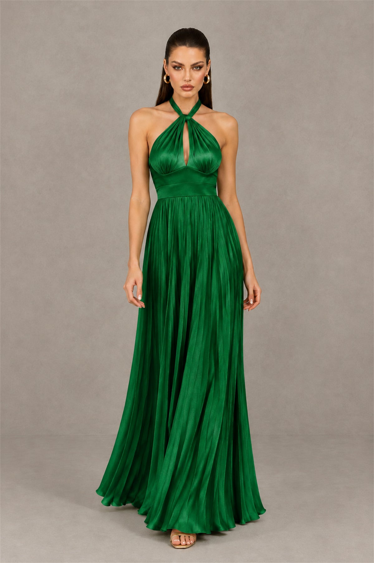 BOLODOO Emerald Green Halter Pleated A-Line Evening Dress - Emerald Green