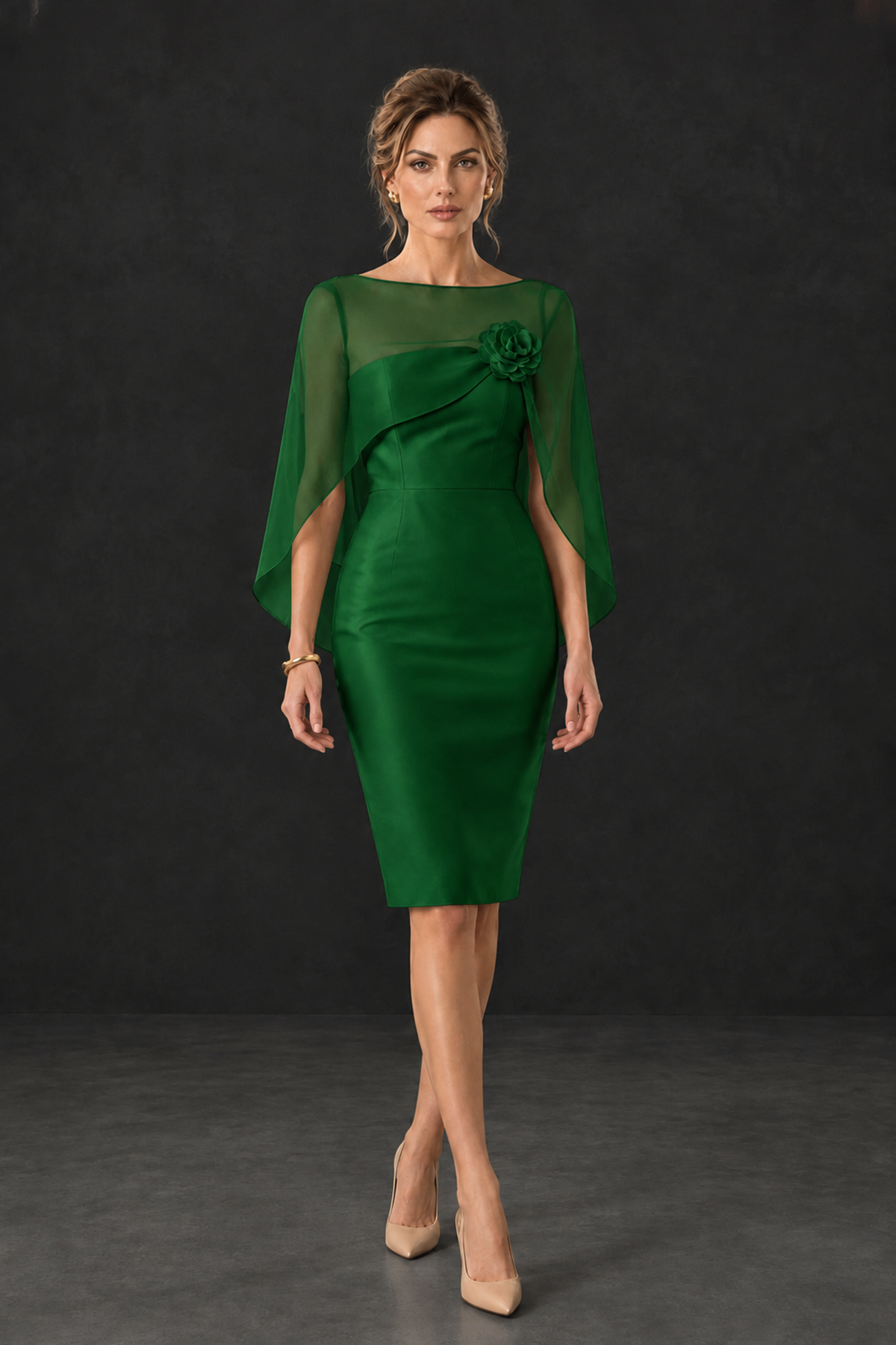 BOLODOO Emerald Green Cape Knee-Length Mother of the Bride Dress - Emerald Green - Emerald Green (4)