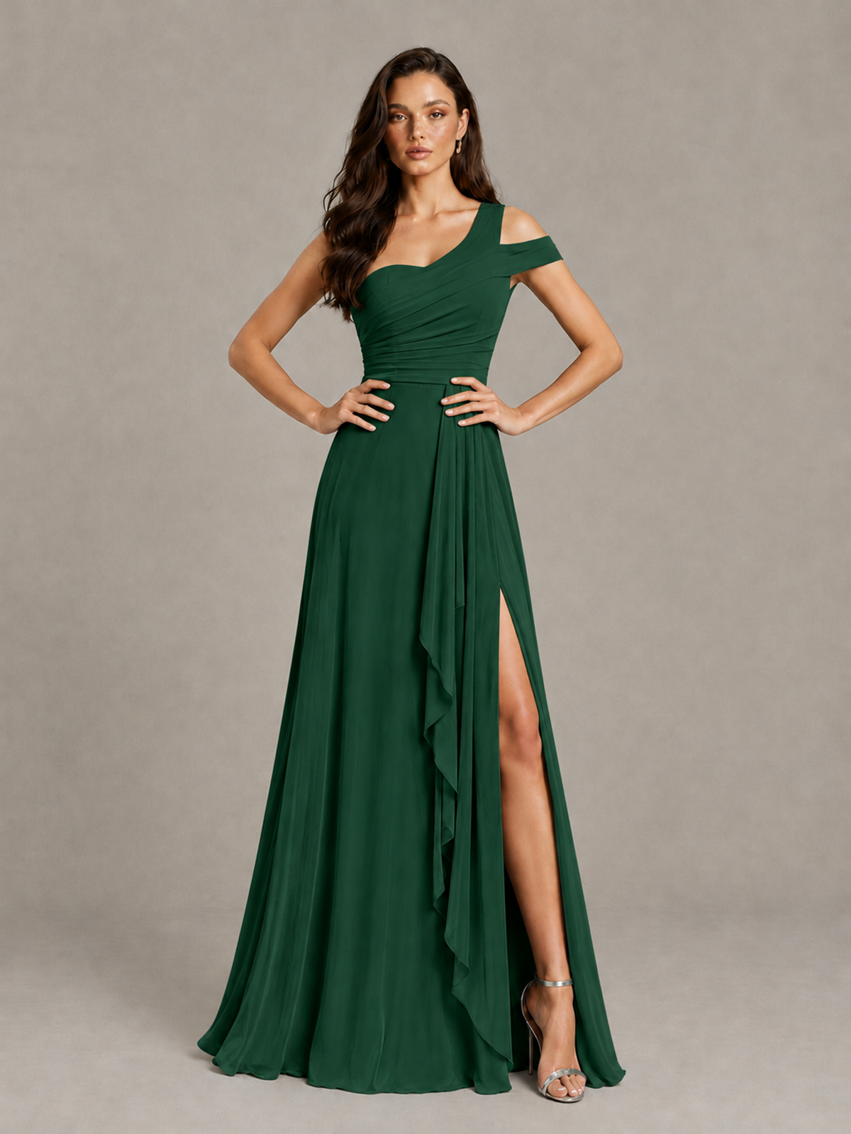 BOLODOO Emerald Green One-Shoulder Bridesmaid Dress with Side Slit - Emerald Green - Emerald Green (4)