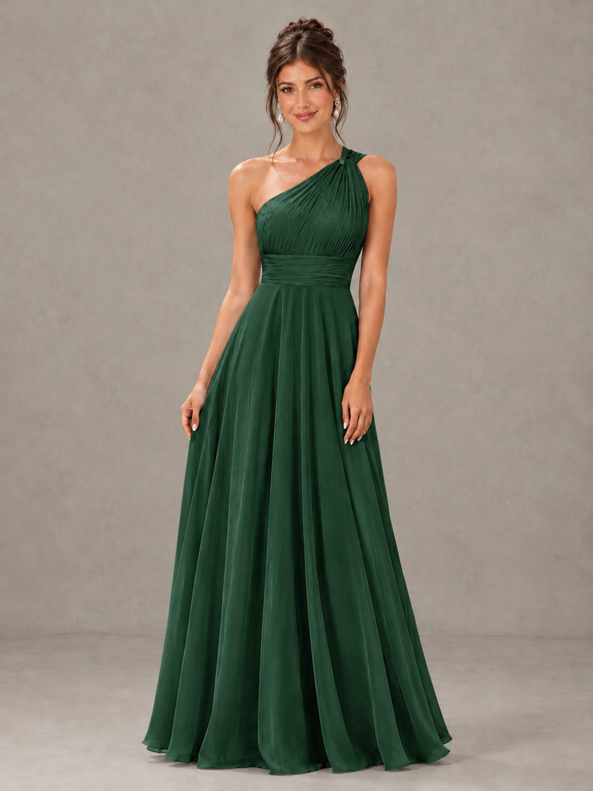 BOLODOO Emerald Green One-Shoulder Chiffon-Look Bridesmaid Dress - Emerald Green - Emerald Green (4)