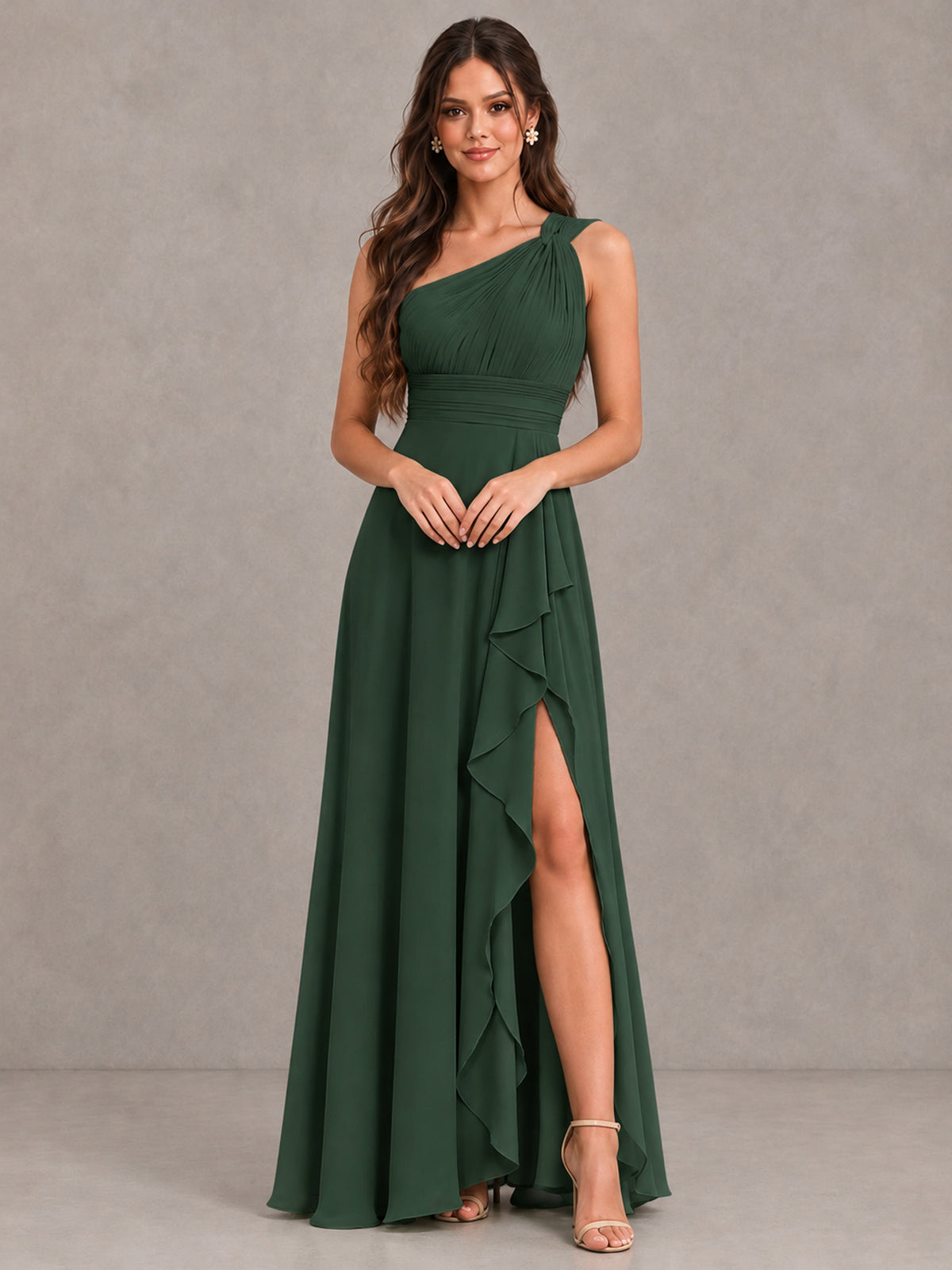 BOLODOO Emerald Green One-Shoulder Ruffle Bridesmaid Dress with Slit - Emerald Green - Emerald Green (4)