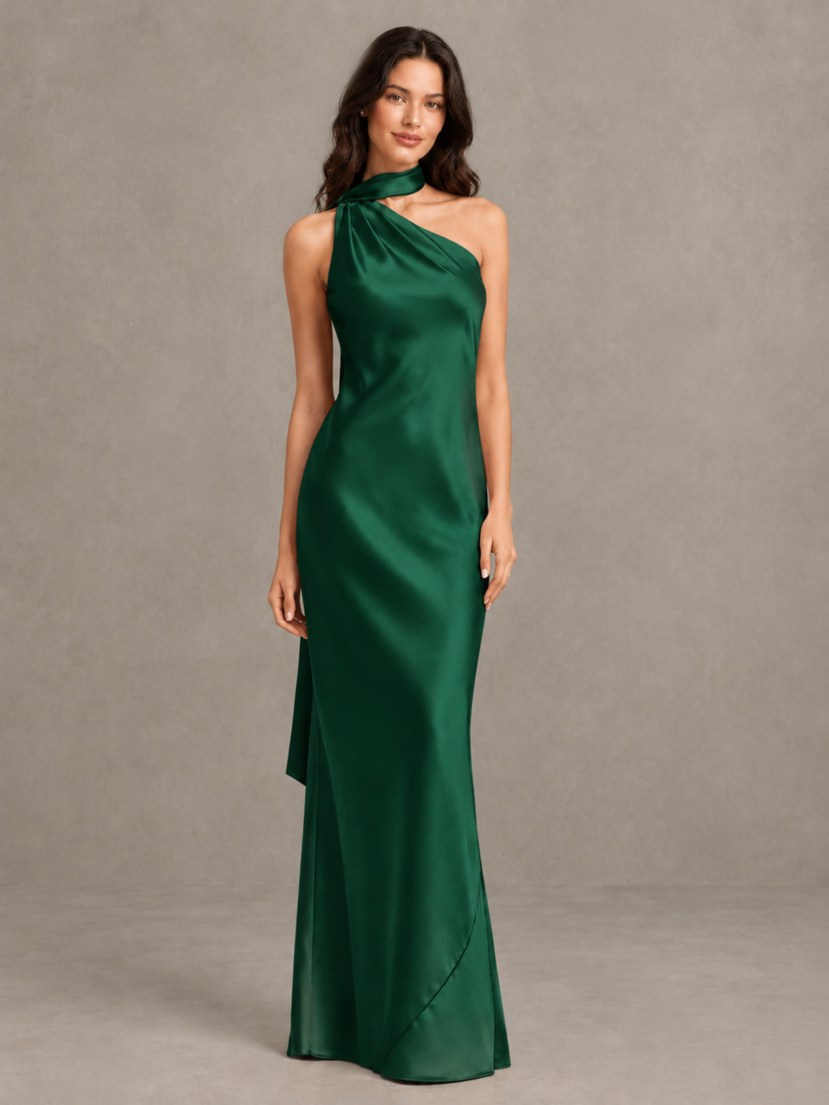 BOLODOO Emerald Green Satin One-Shoulder Bridesmaid Dress with Open Back - Emerald Green - Emerald Green (4)