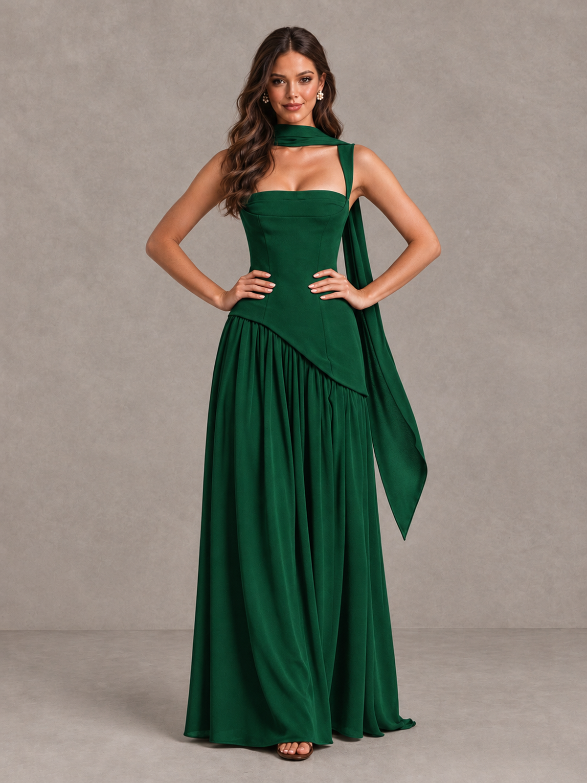 BOLODOO Emerald Green Brown Scarf Bridesmaid Dress with Lace-Up Back - Emerald Green - Emerald Green (4)
