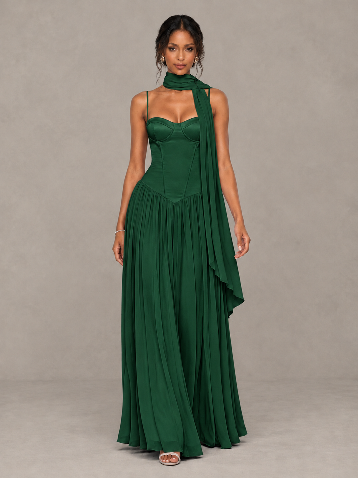 BOLODOO Emerald Green Corset Bridesmaid Dress with Scarf - Emerald Green - Emerald Green (4)