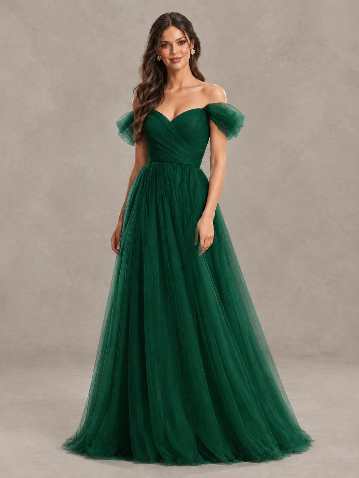 BOLODOO Emerald Green Off-the-Shoulder Ruffle Sleeve A-Line Bridesmaid Dress - Emerald Green - Emerald Green (4)
