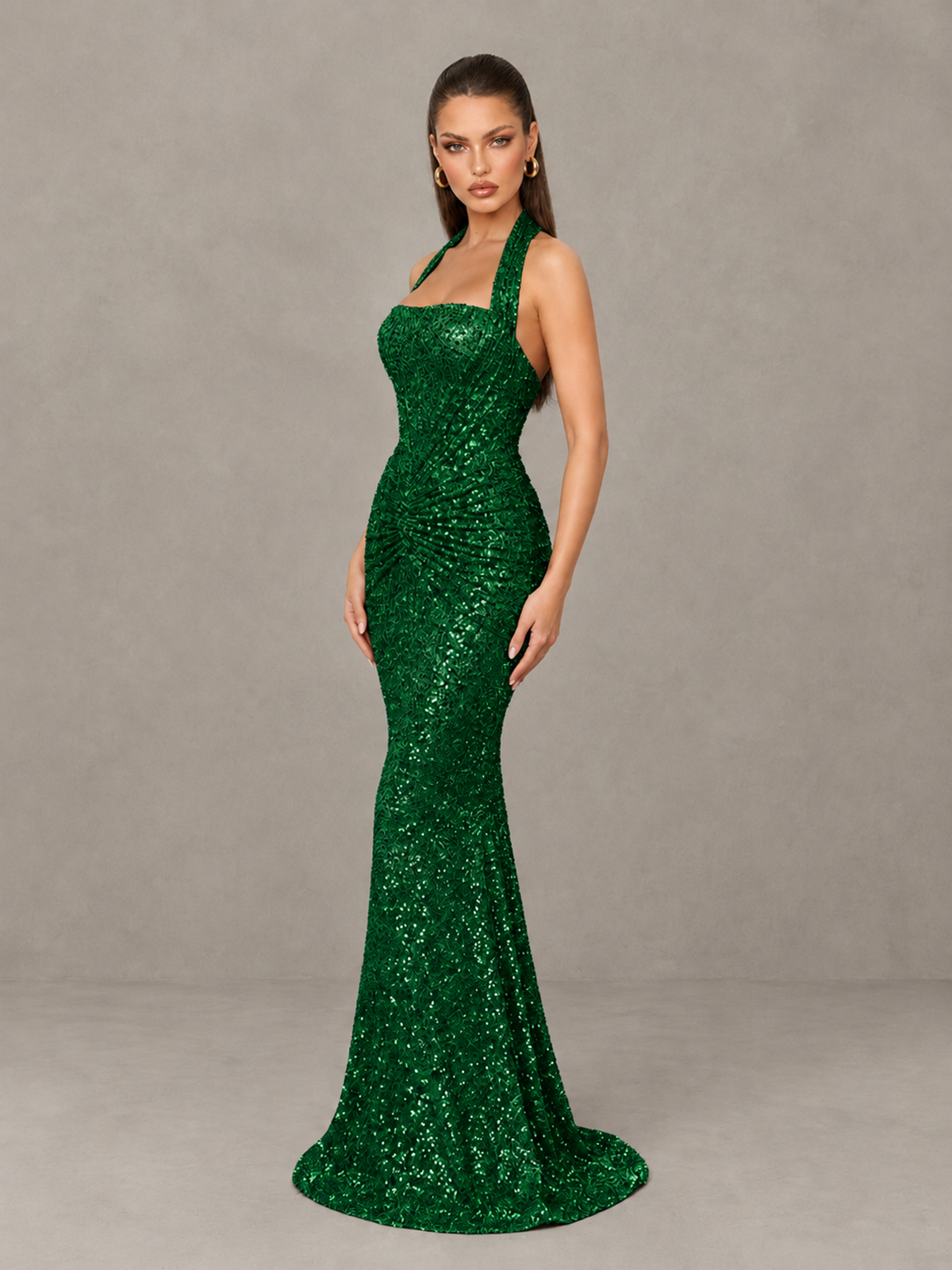 BOLODOO Emerald Green Sequin Halter Mermaid Evening Gown - Emerald Green - Emerald Green (4)
