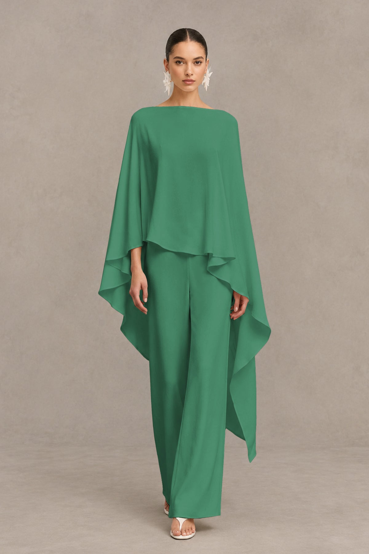 BOLODOO Eucalyptus Cape Sleeve Wide-Leg Formal Pantsuit - Eucalyptus - Eucalyptus_01