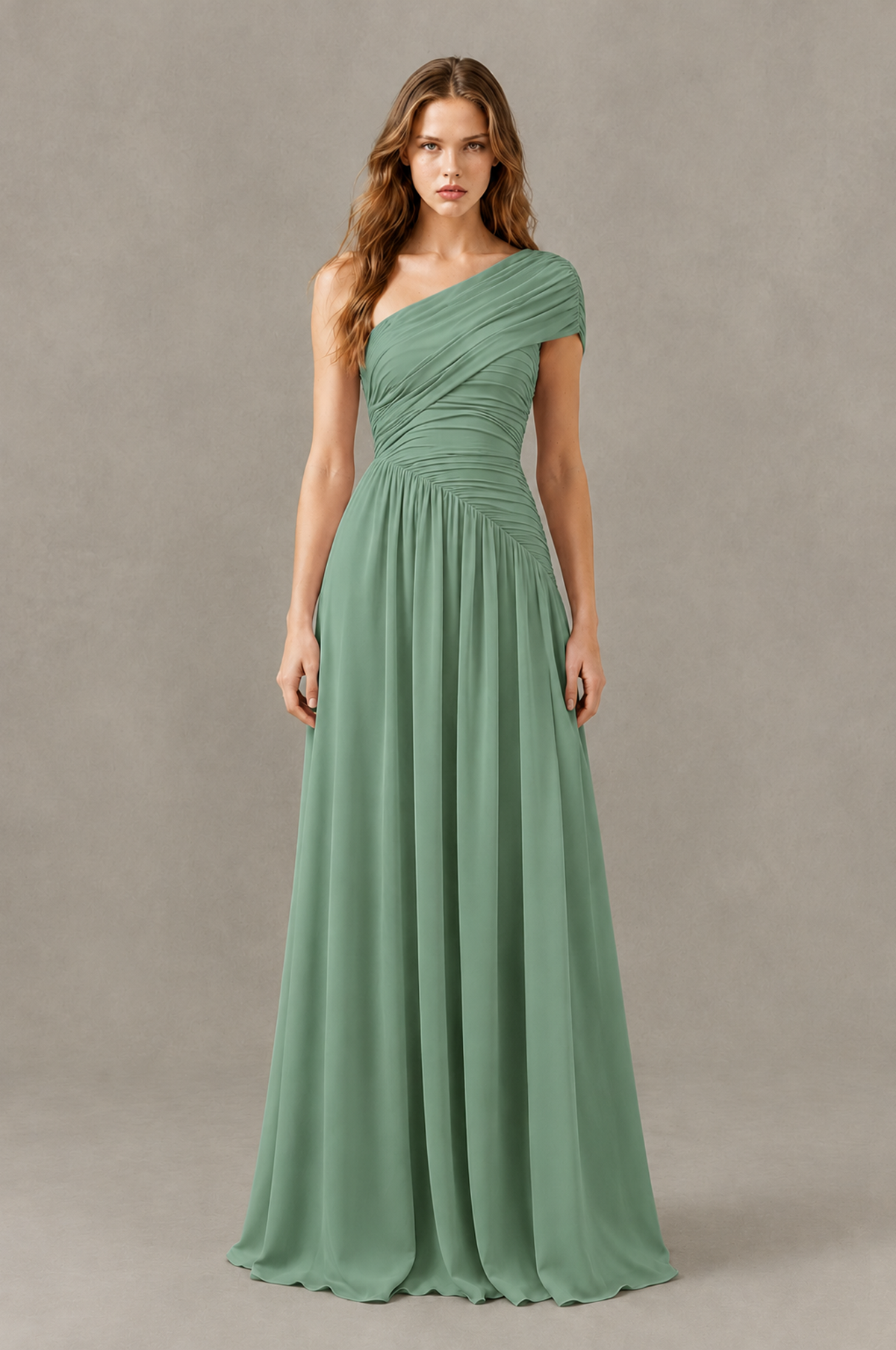 BOLODOO Eucalyptus One-Shoulder Ruched Floor-Length Bridesmaid Dress - Eucalyptus - Eucalyptus_01