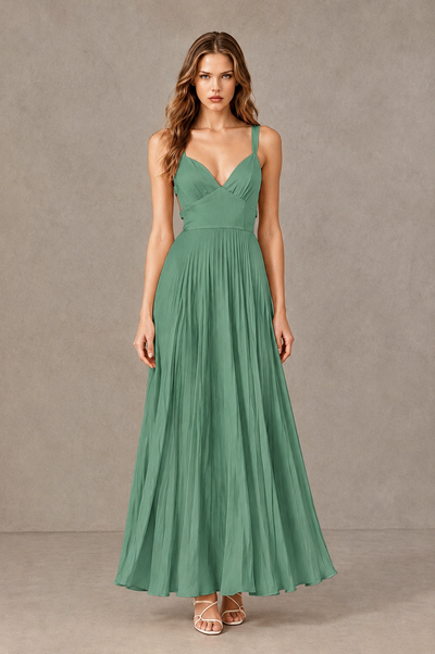 BOLODOO Eucalyptus V-Neck Pleated Open-Back Maxi Dress - Eucalyptus - Eucalyptus_01