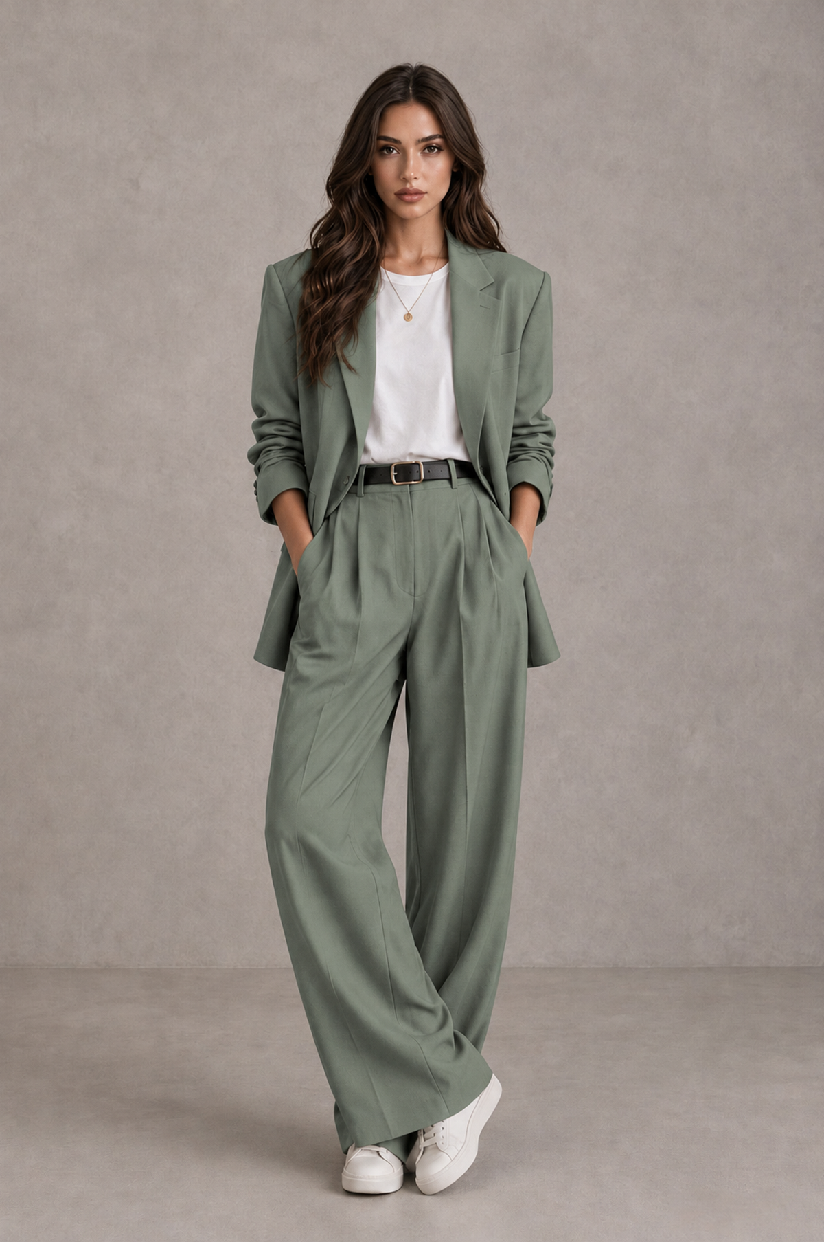BOLODOO Eucalyptus Brown Blazer & Wide-Leg Pants Suit for Women - Eucalyptus - Eucalyptus_01