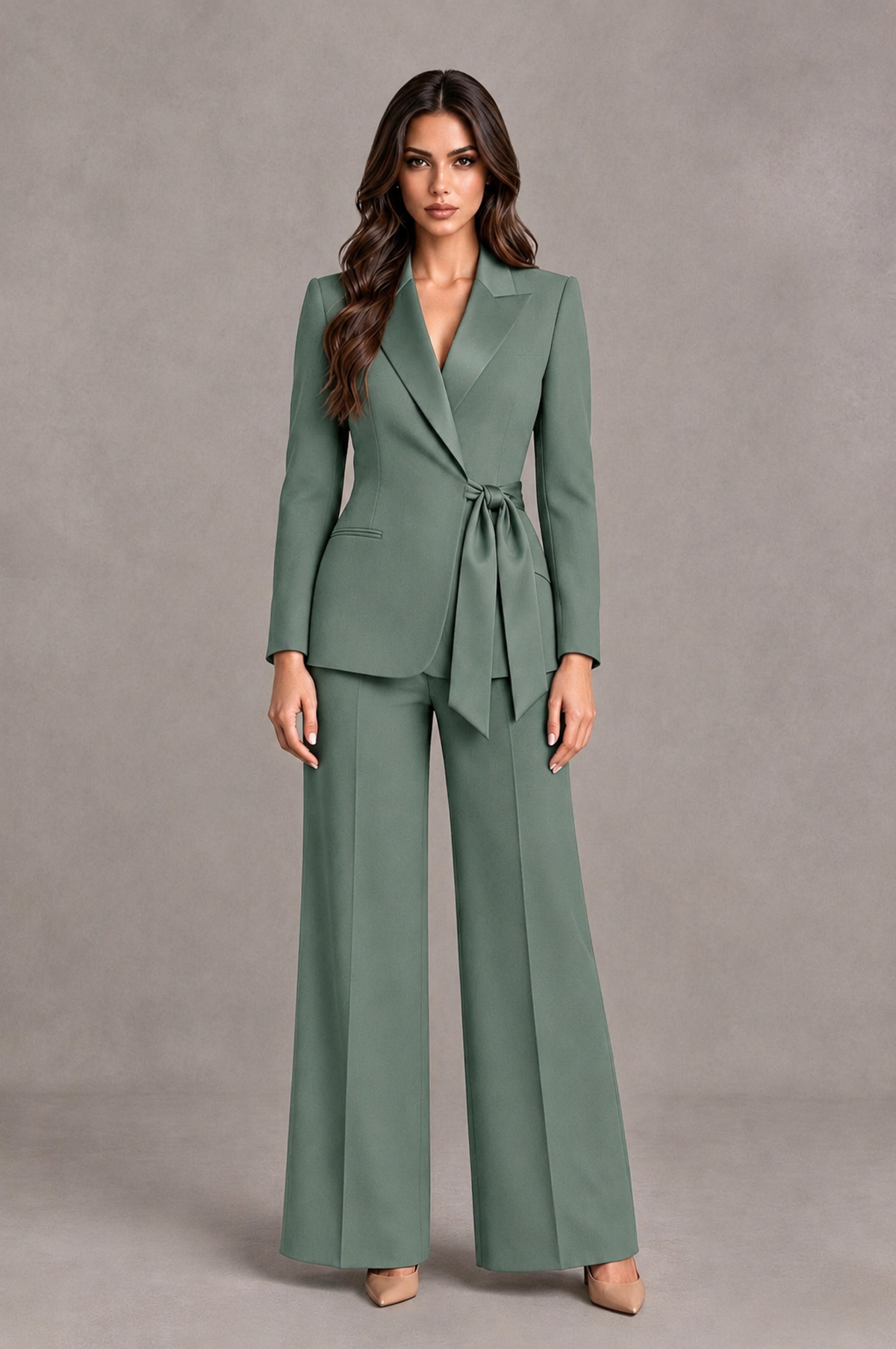 BOLODOO Eucalyptus Tie-Waist Blazer & Wide-Leg Pantsuit - Eucalyptus - Eucalyptus_01