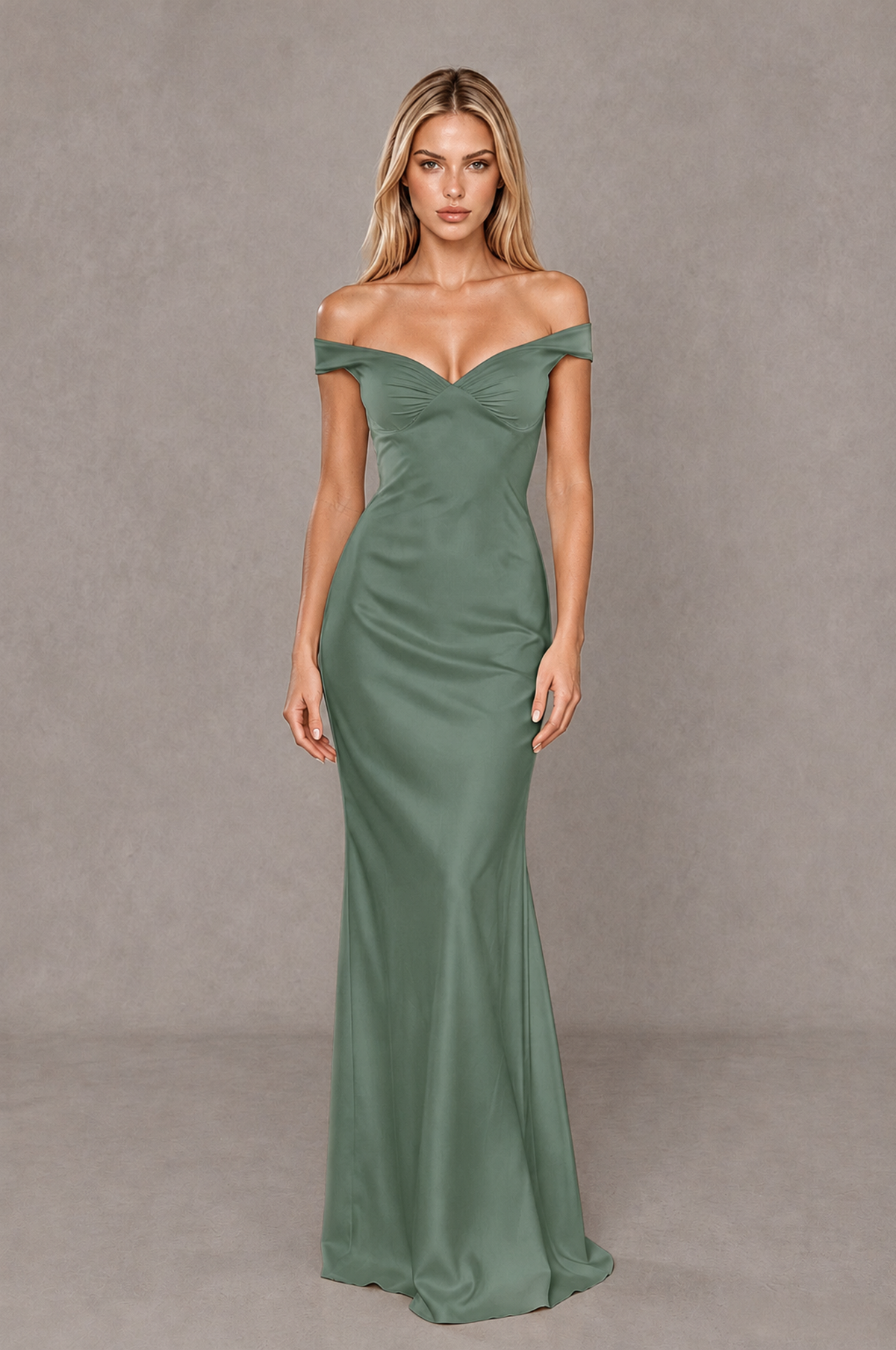 BOLODOO Eucalyptus Off-Shoulder Open-Back Satin Evening Gown - Eucalyptus - Eucalyptus_01