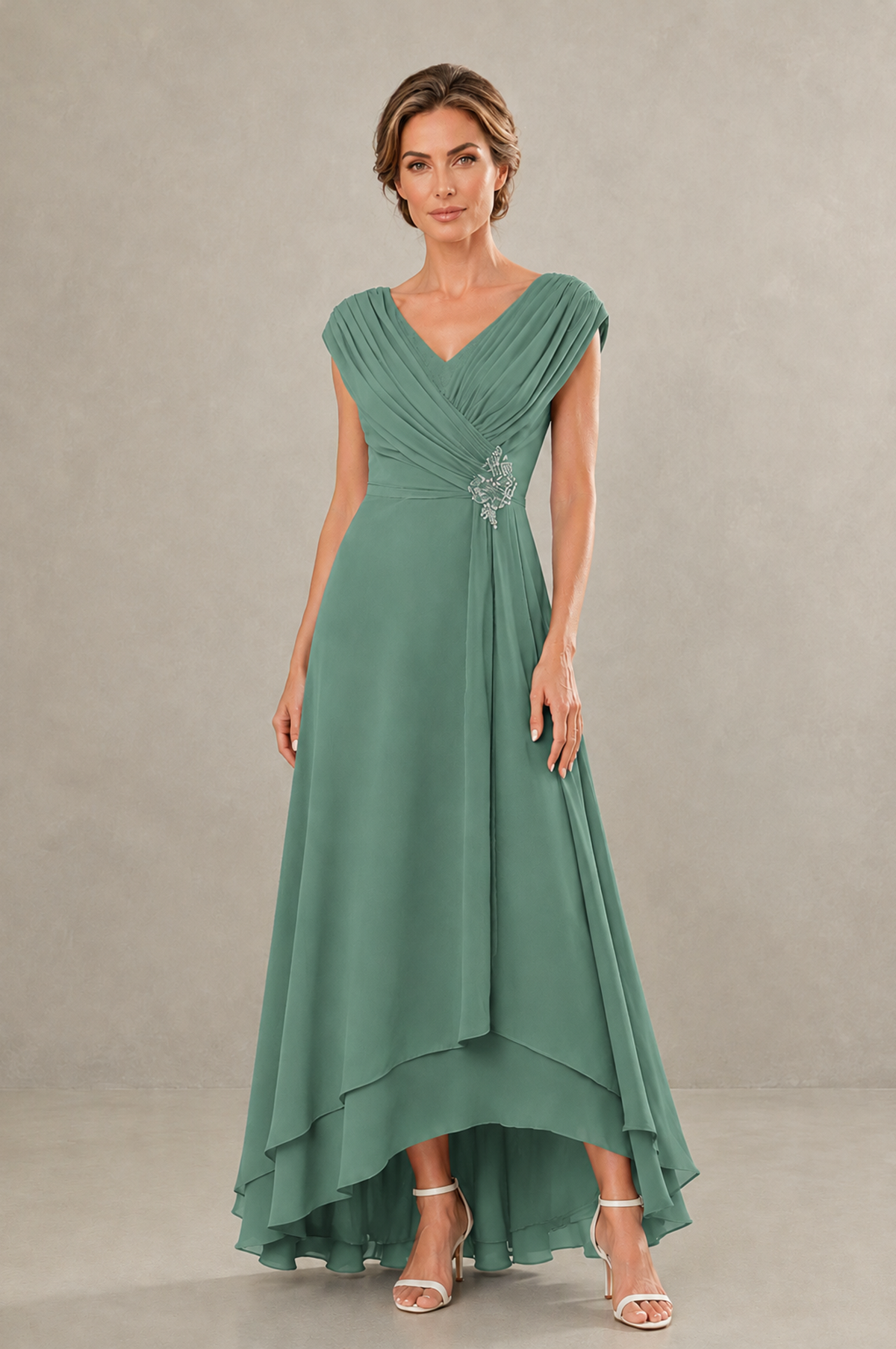 BOLODOO Eucalyptus V-Neck High-Low Mother of the Bride Dress - Eucalyptus - Eucalyptus_01