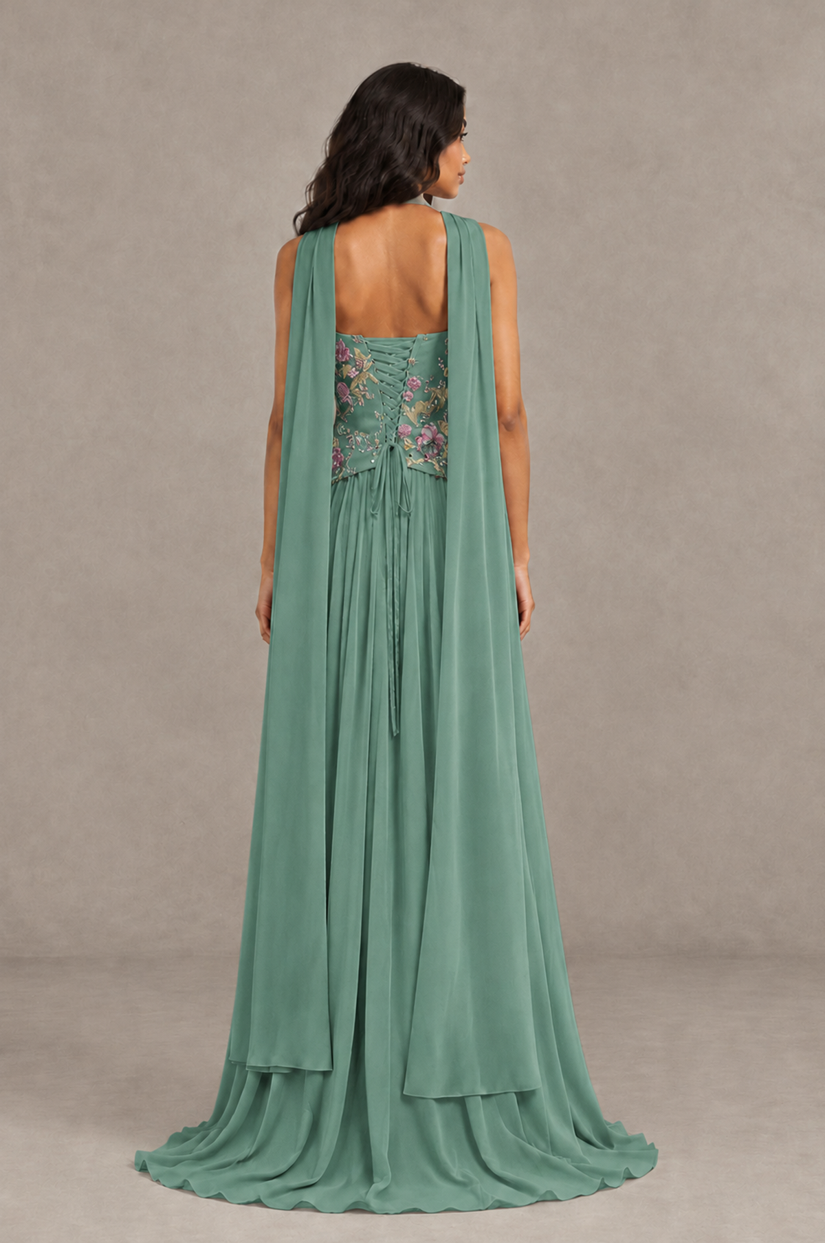 BOLODOO Eucalyptus Strapless Beaded Floral Corset Chiffon Maxi Gown – Open Back Prom & Formal Evening Dress - Eucalyptus - Eucalyptus_02