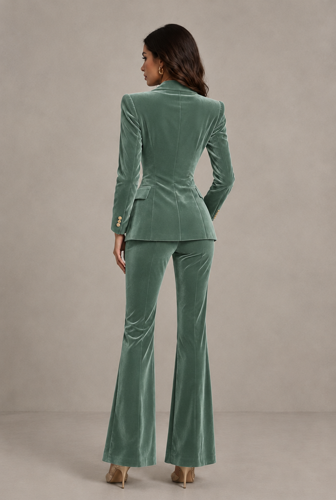 BOLODOO Eucalyptus Velvet Double-Breasted Blazer & Pants Two-Piece Suit - Eucalyptus - Eucalyptus_02