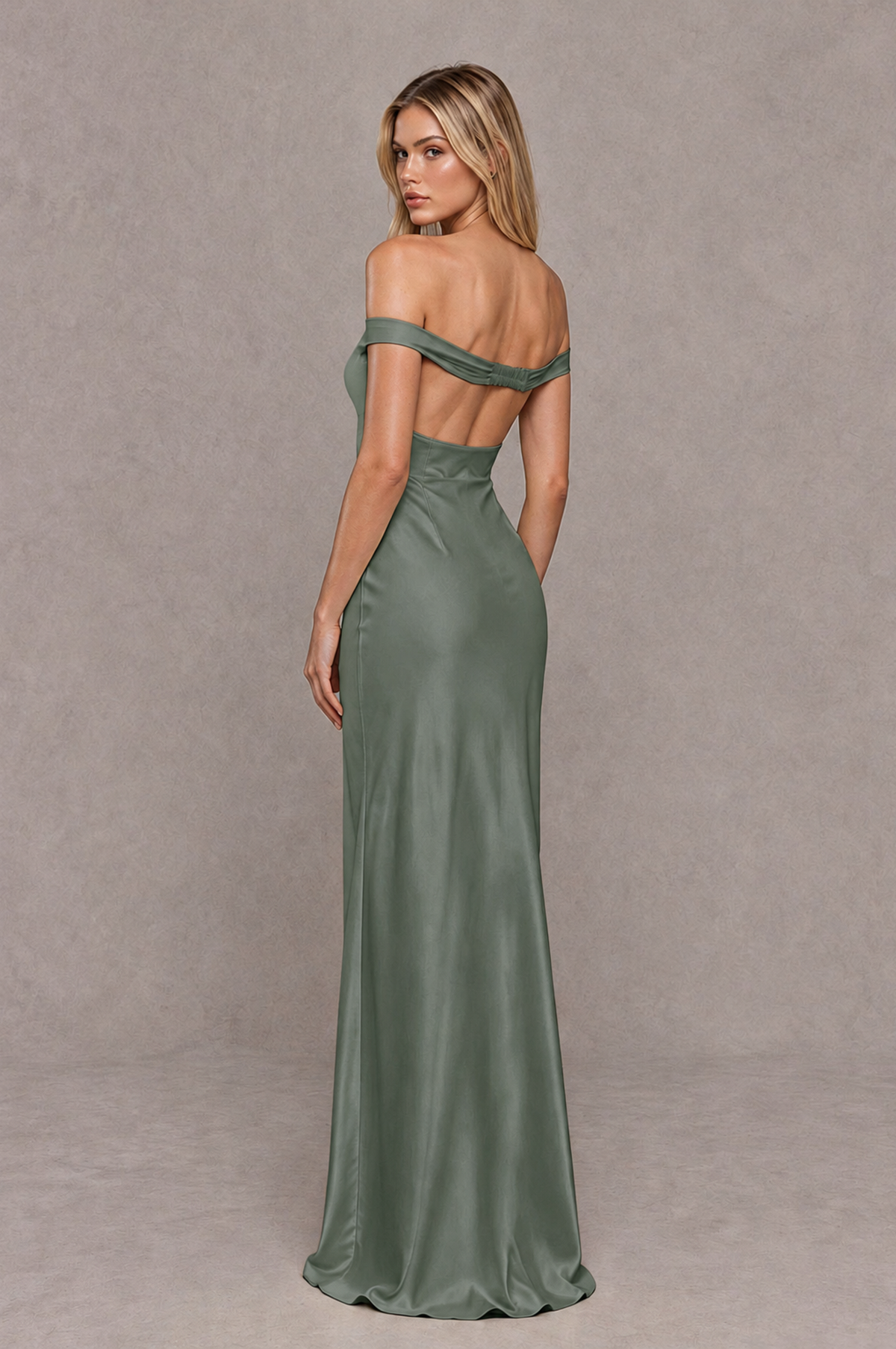 BOLODOO Eucalyptus Off-Shoulder Open-Back Satin Evening Gown - Eucalyptus - Eucalyptus_02