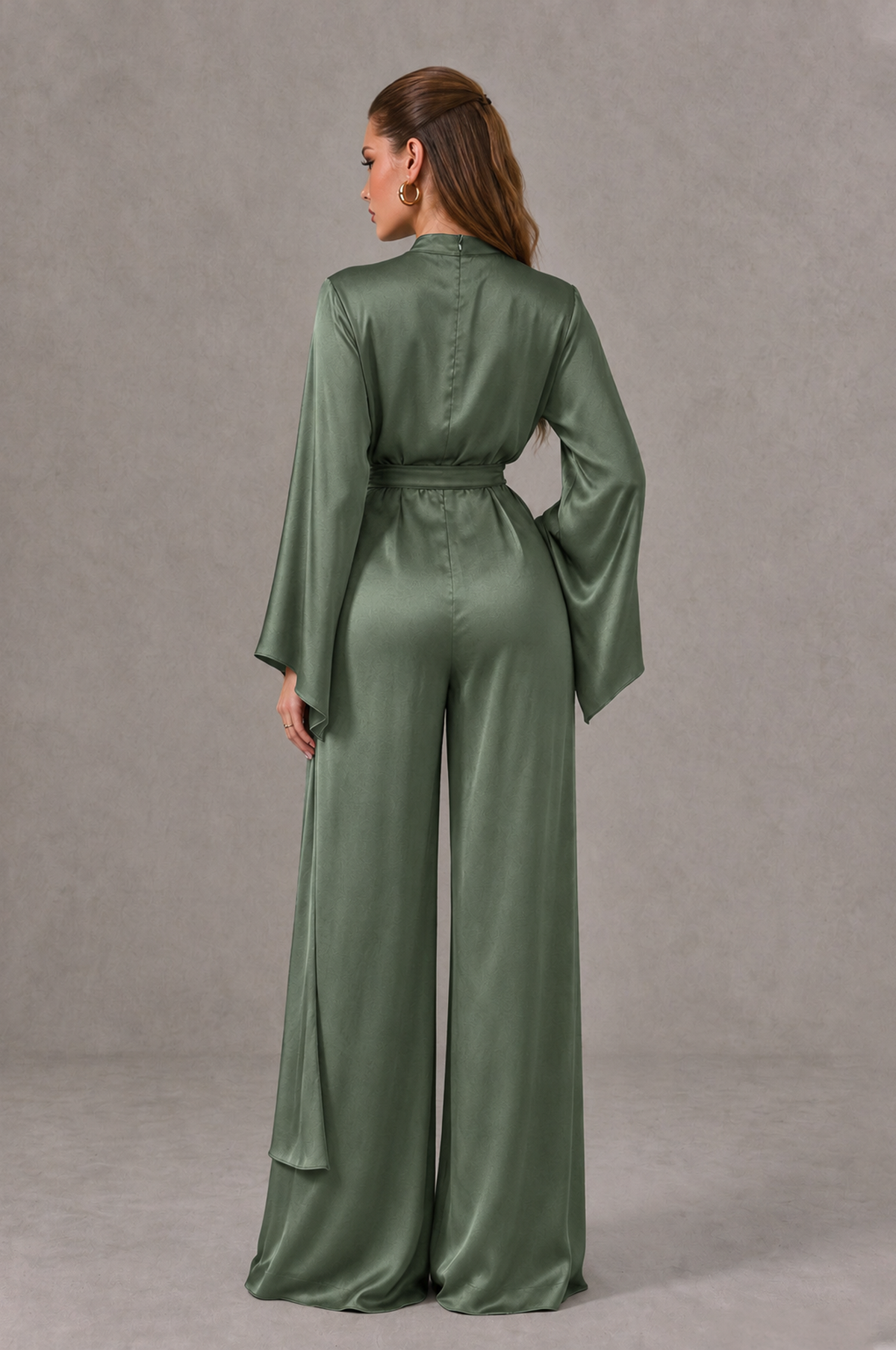 BOLODOO Eucalyptus Satin-Look Long Sleeve Wide-Leg Jumpsuit - Eucalyptus - Eucalyptus_02