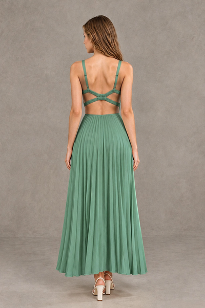 BOLODOO Eucalyptus V-Neck Pleated Open-Back Maxi Dress - Eucalyptus - Eucalyptus_02